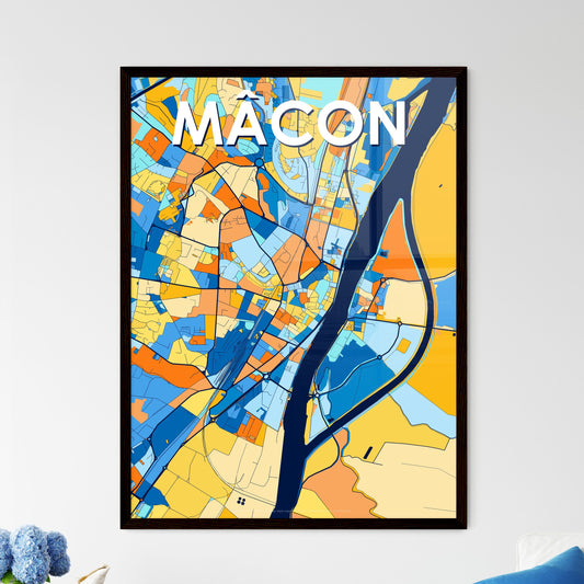 MÂCON FRANCE Vibrant Colorful Art Map Poster Blue Orange