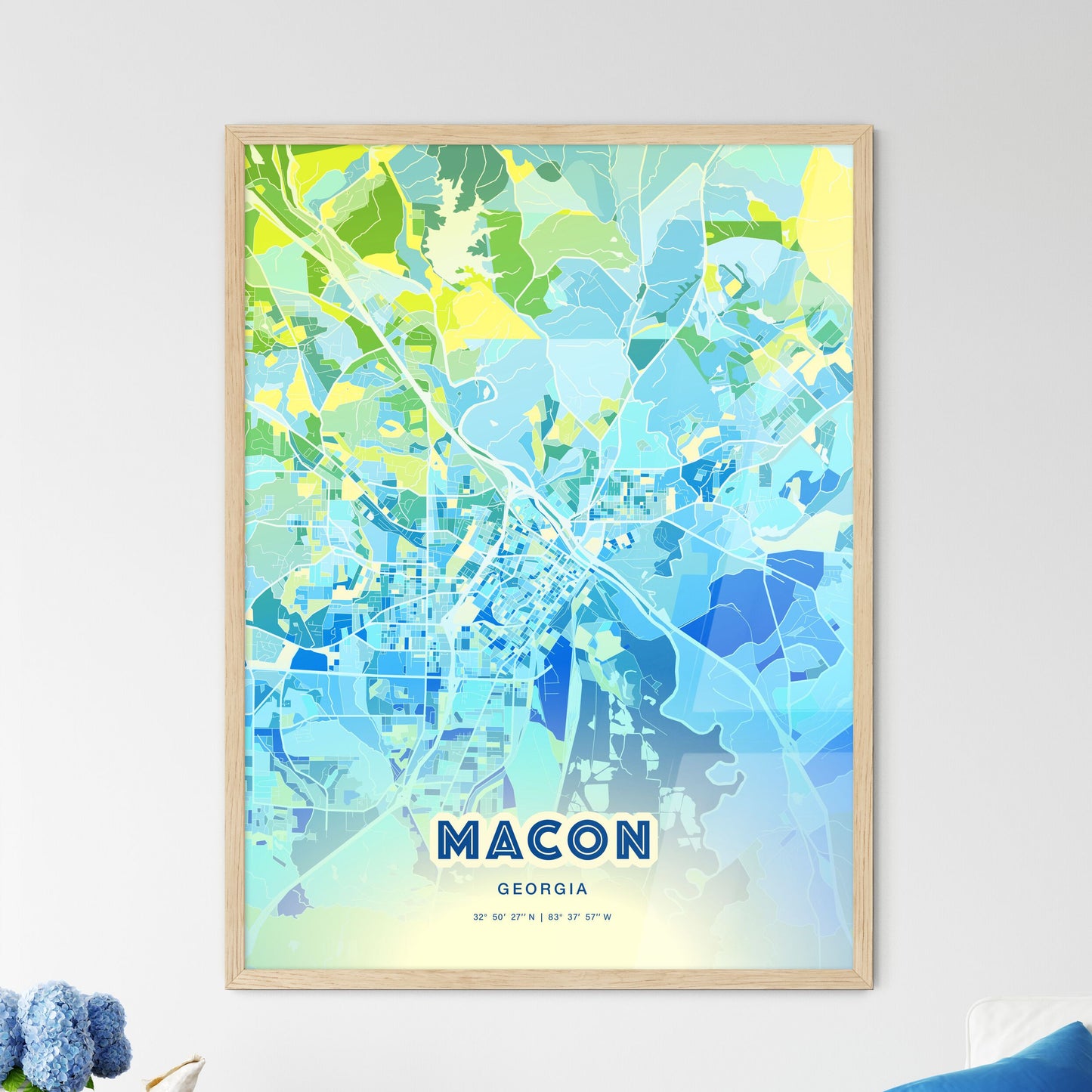 Colorful Macon Georgia Fine Art Map Cool Blue
