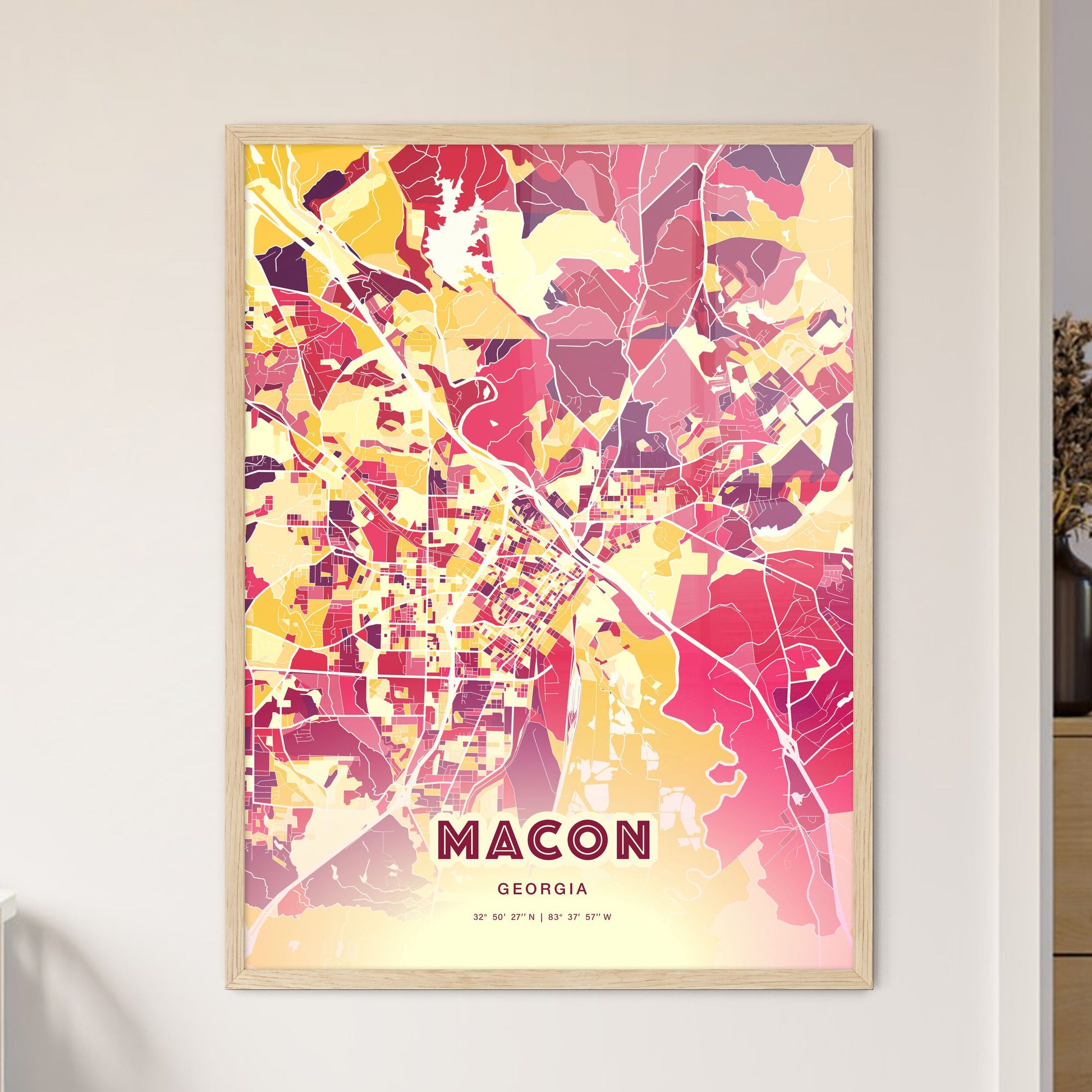 Colorful Macon Georgia Fine Art Map Hot Red