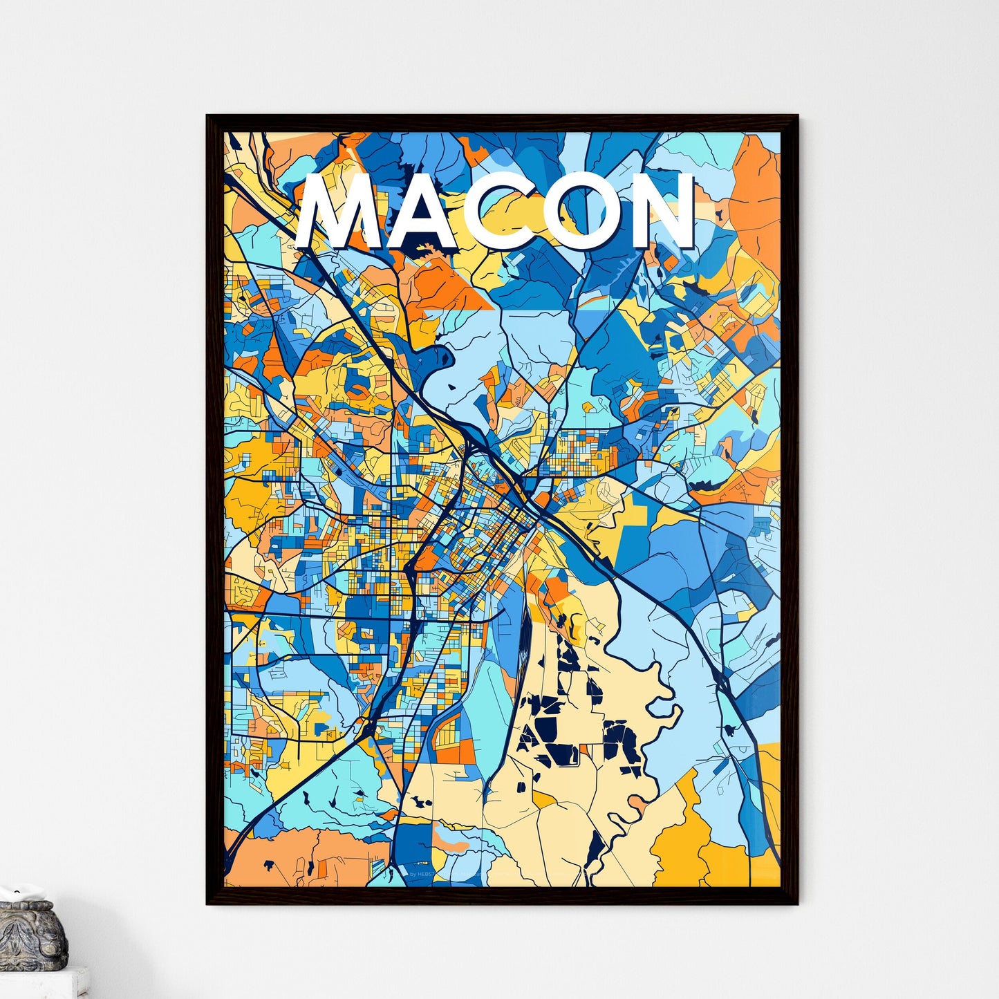 MACON GEORGIA Vibrant Colorful Art Map Poster Blue Orange