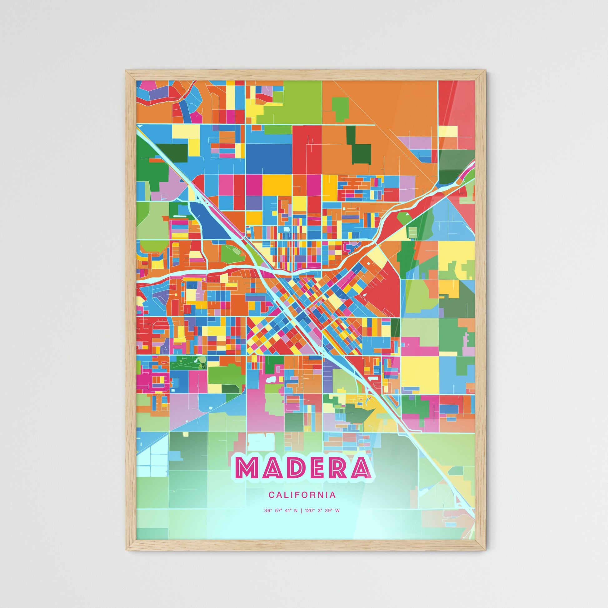 Colorful Madera California Fine Art Map Crazy Colors