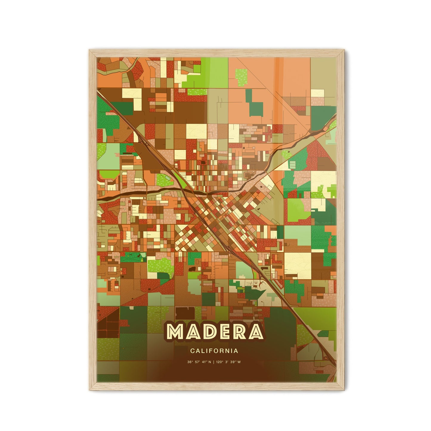 Colorful Madera California Fine Art Map Farmhouse