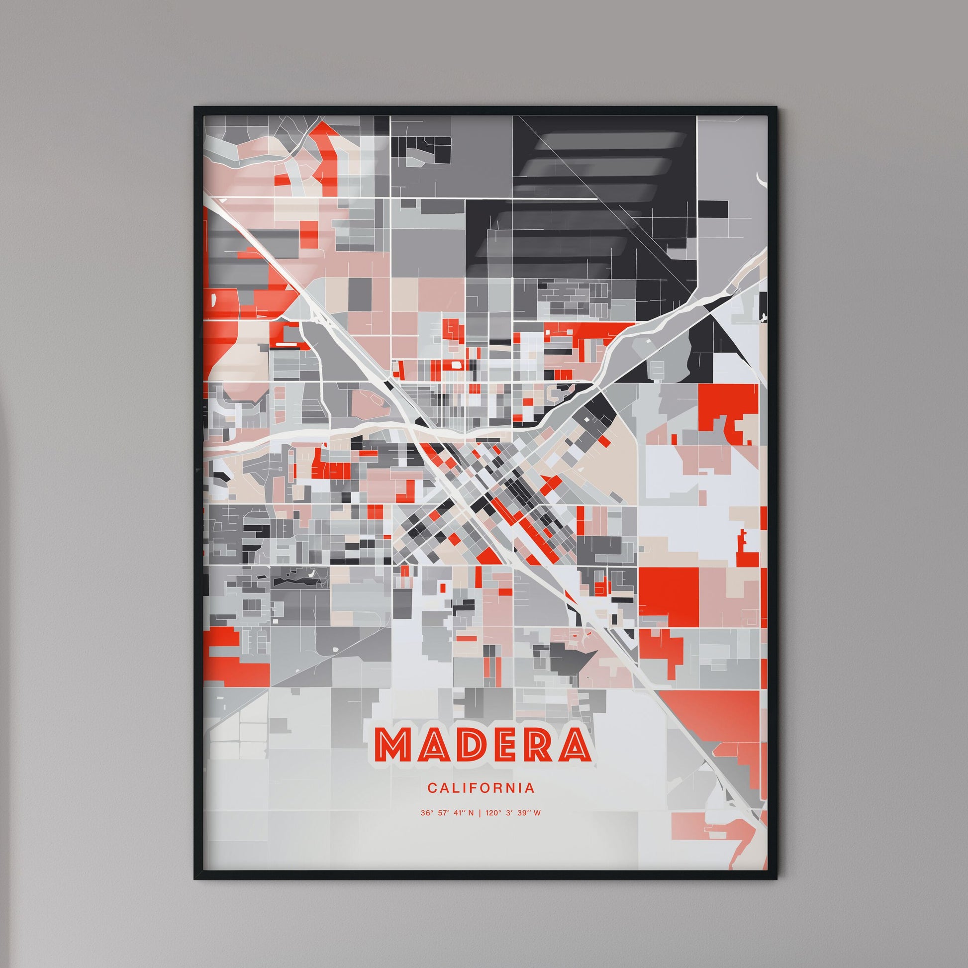 Colorful Madera California Fine Art Map Modern Expressive