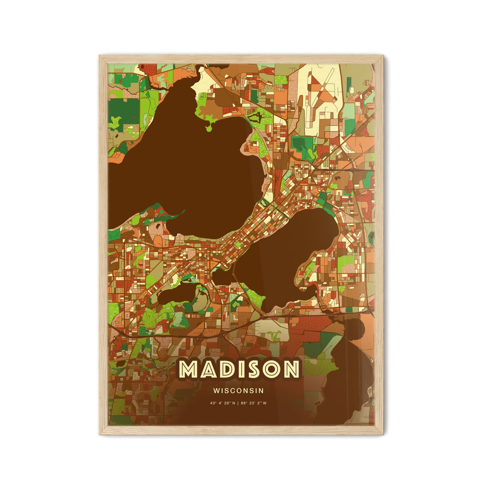 Colorful Madison Wisconsin Fine Art Map Farmhouse