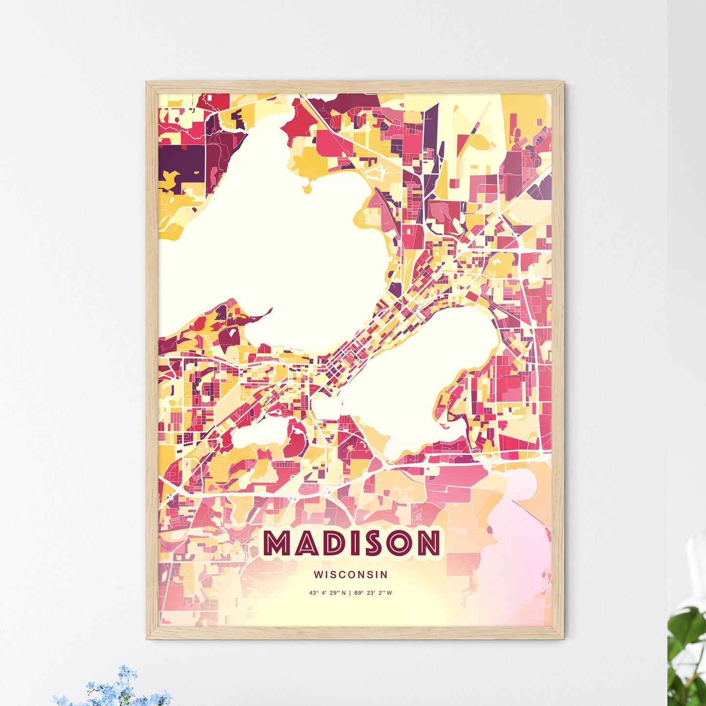 Colorful Madison Wisconsin Fine Art Map Hot Red