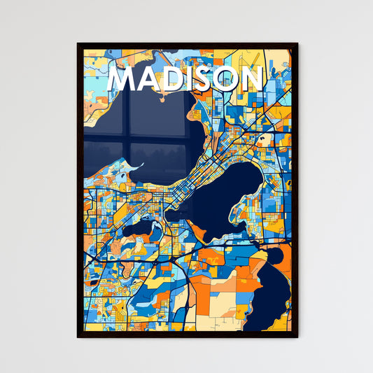 MADISON WISCONSIN Vibrant Colorful Art Map Poster Blue Orange