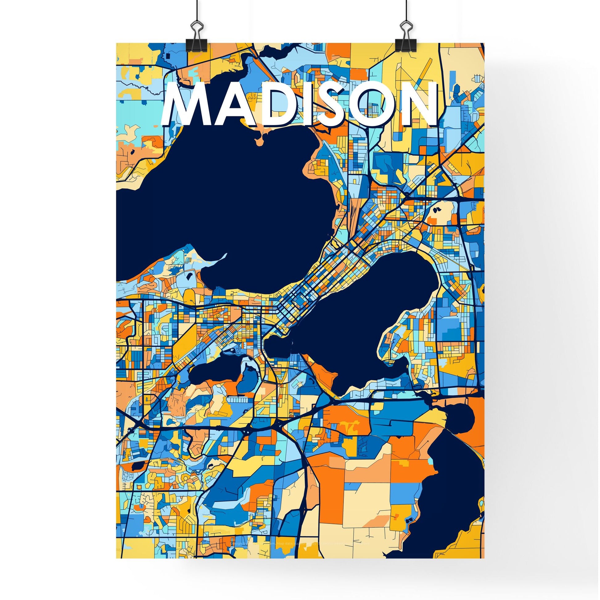 MADISON WISCONSIN Vibrant Colorful Art Map Poster Blue Orange