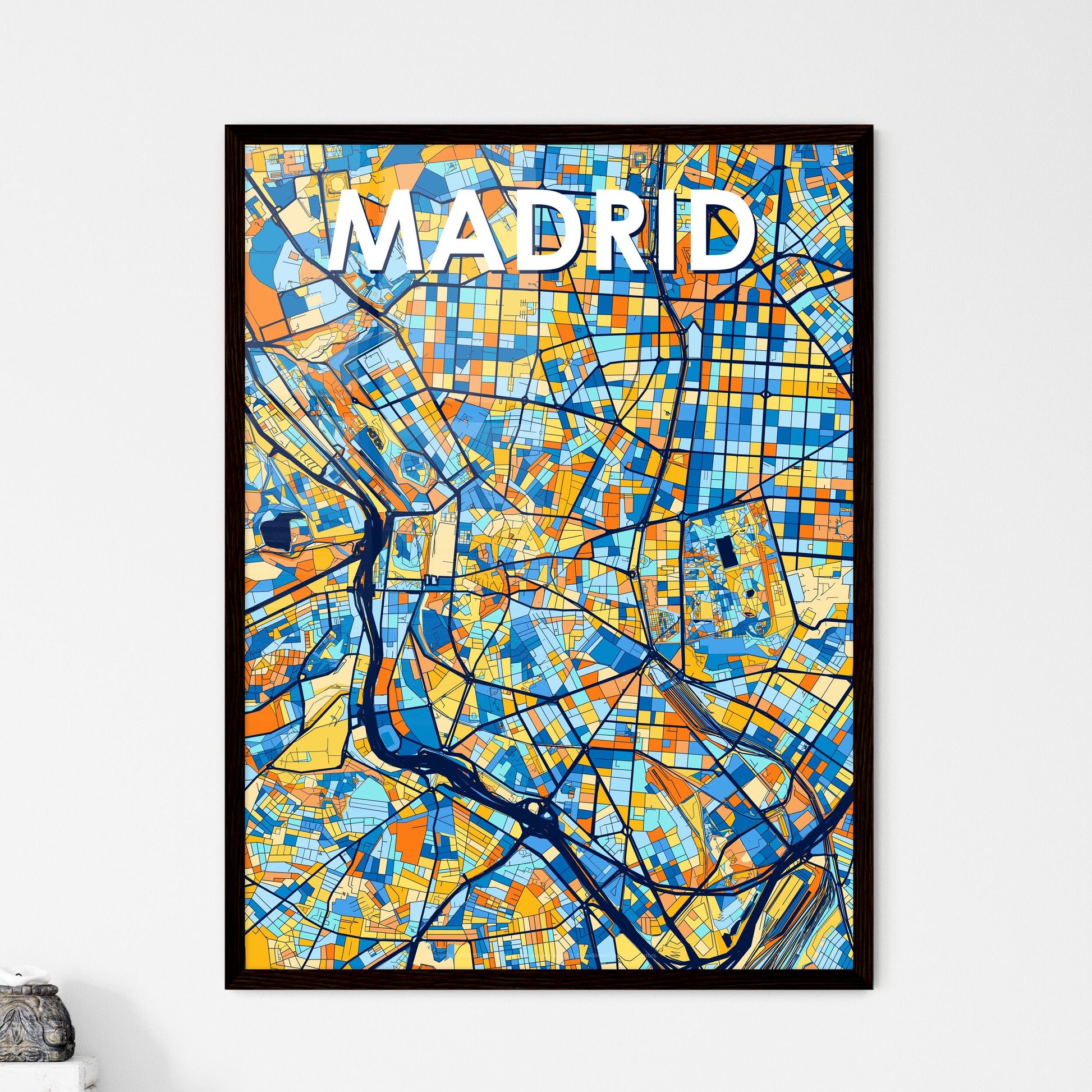 MADRID SPAIN Vibrant Colorful Art Map Poster Blue Orange