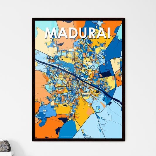 MADURAI INDIA Vibrant Colorful Art Map Poster Blue Orange