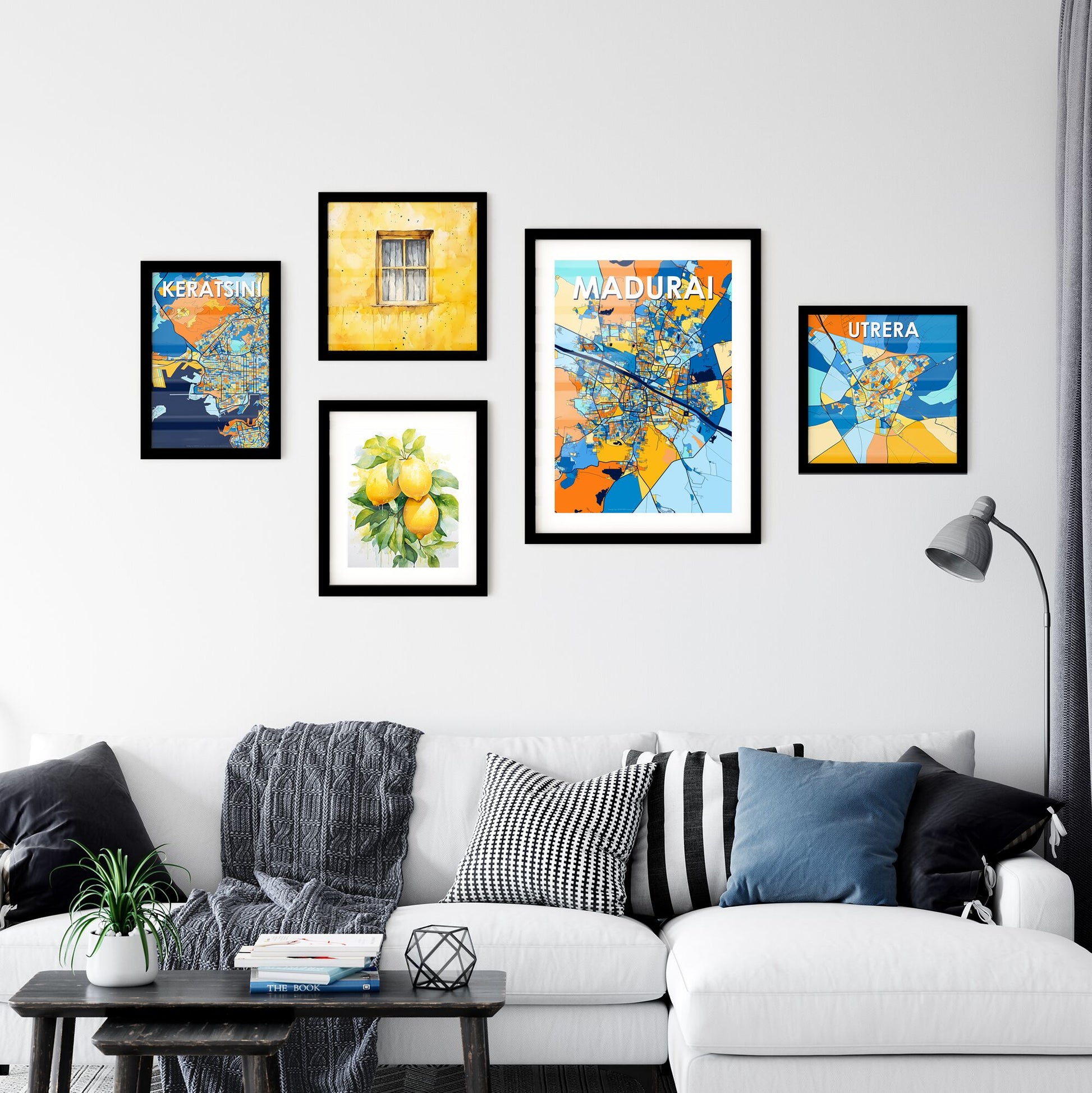 MADURAI INDIA Vibrant Colorful Art Map Poster Blue Orange