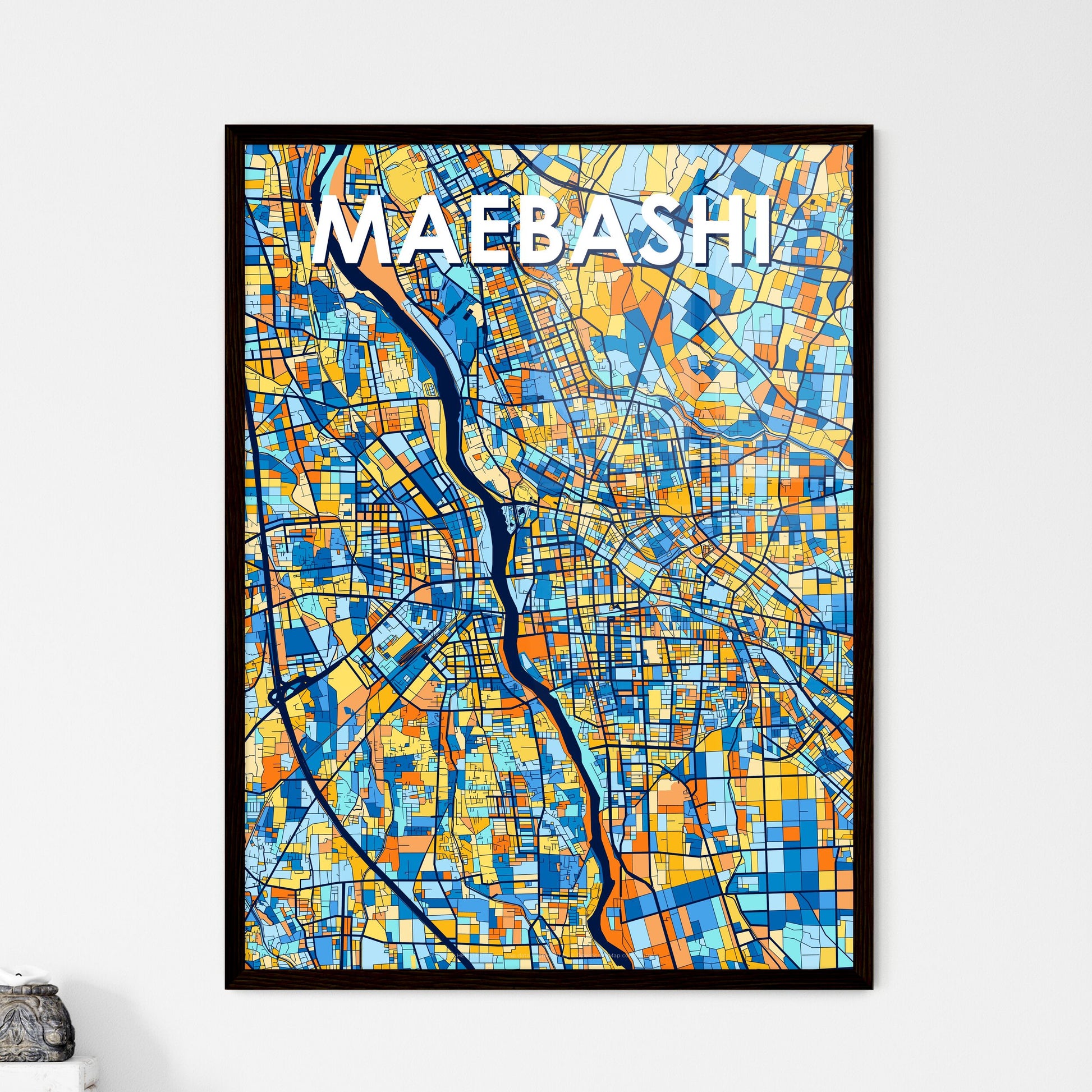 MAEBASHI JAPAN Vibrant Colorful Art Map Poster Blue Orange