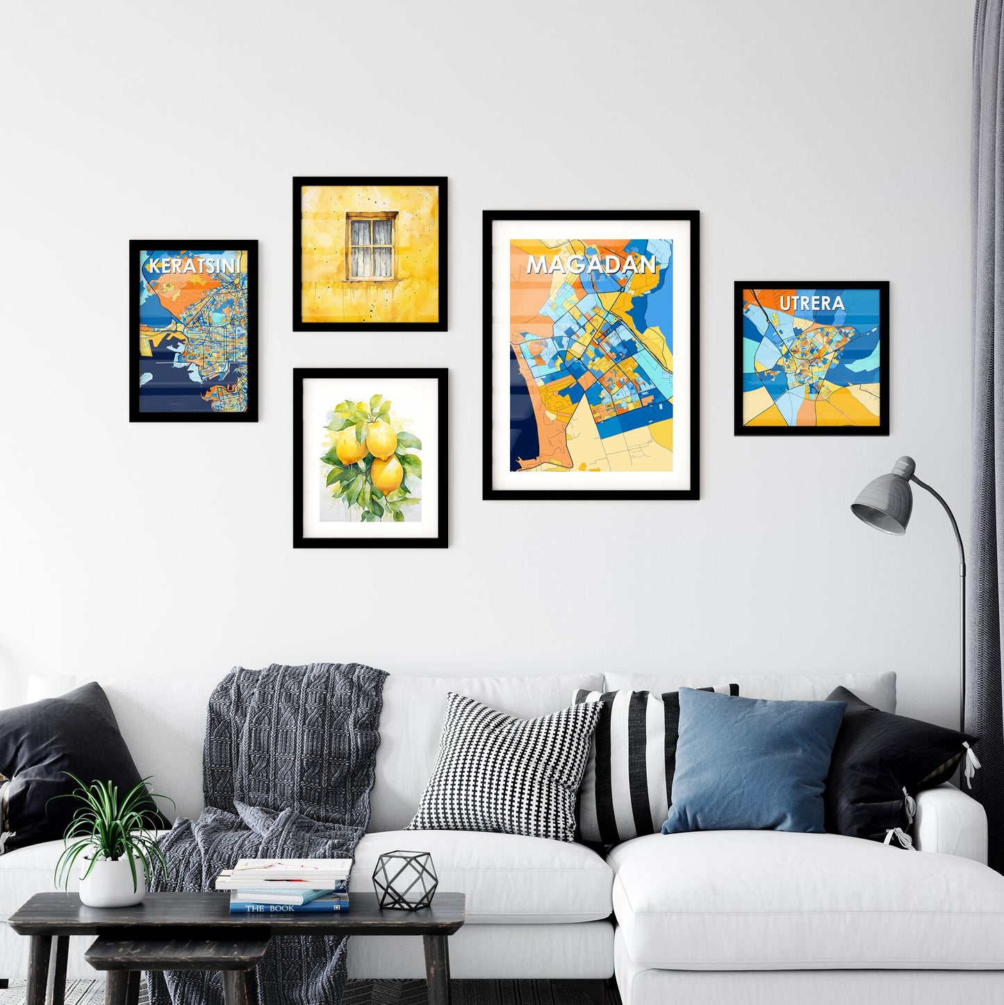 MAGADAN RUSSIA Vibrant Colorful Art Map Poster Blue Orange