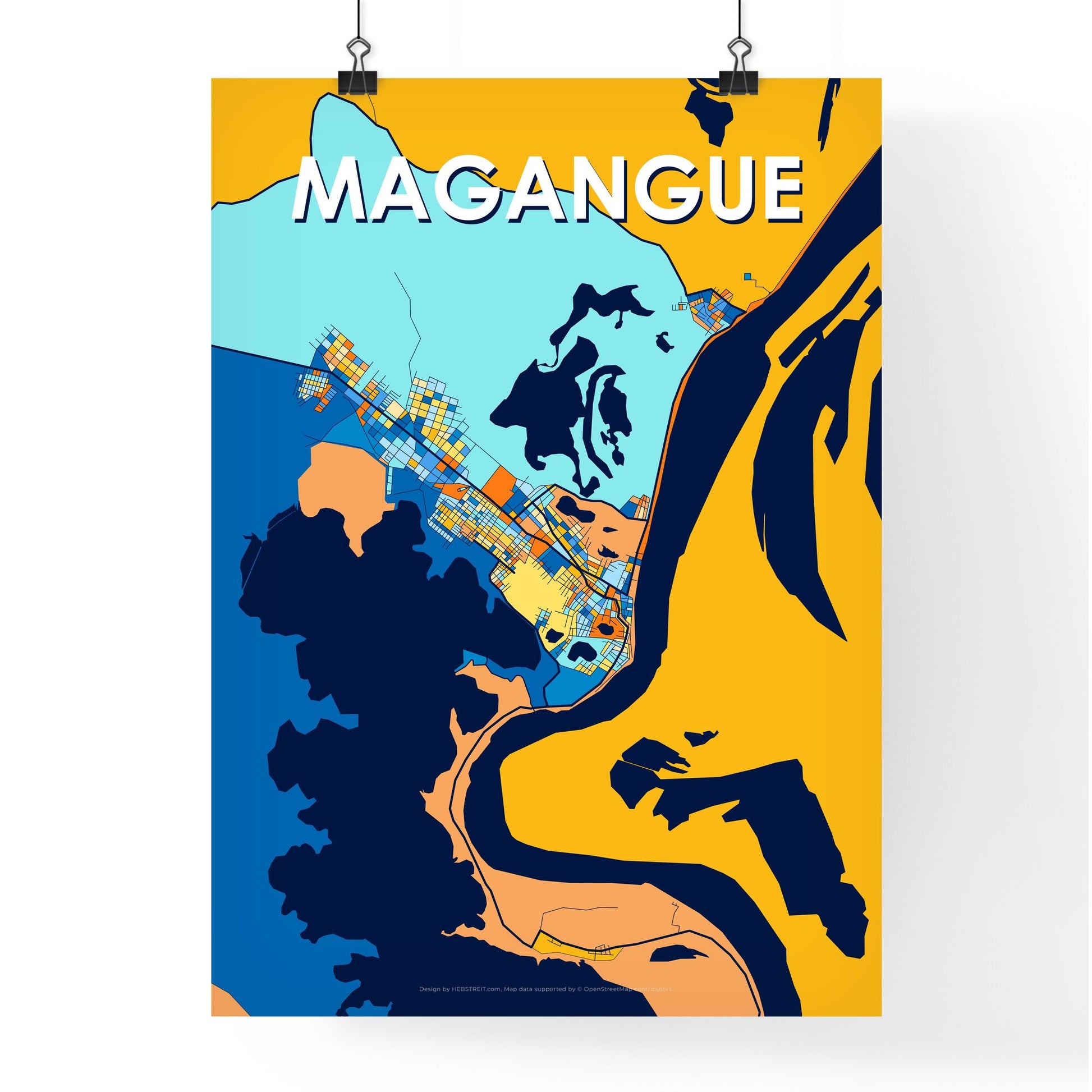 MAGANGUE COLOMBIA Vibrant Colorful Art Map Poster