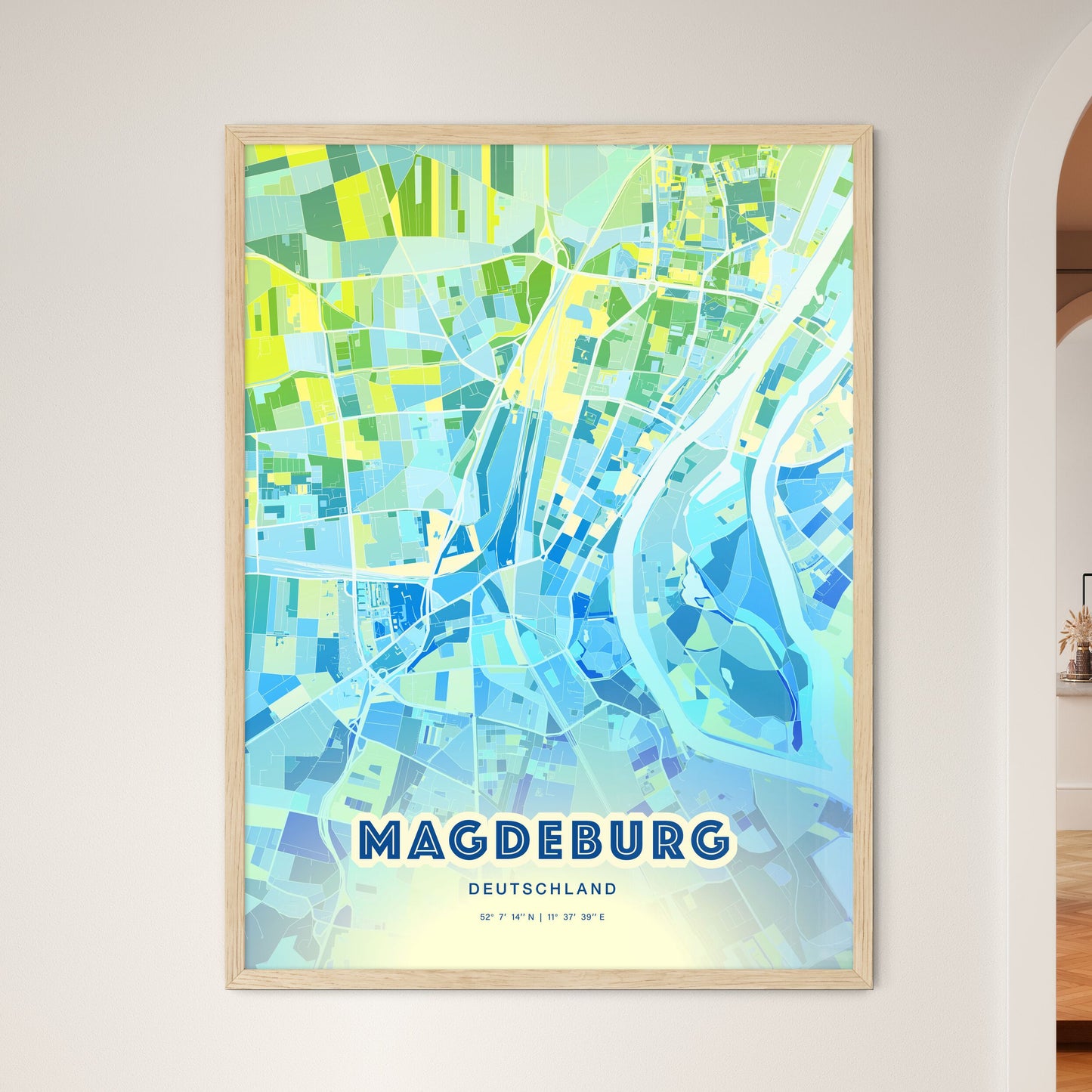 Colorful Magdeburg Germany Fine Art Map Cool Blue