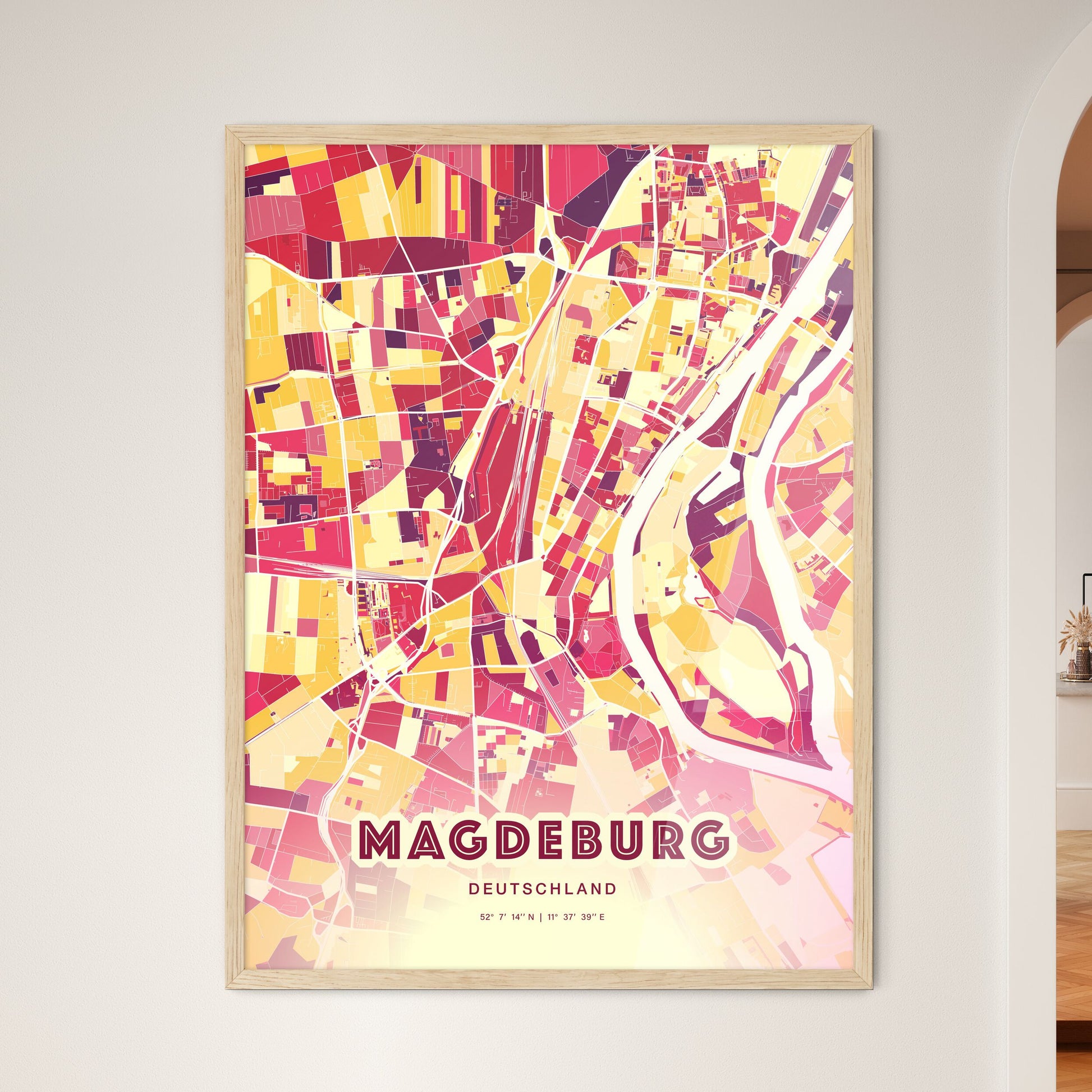 Colorful Magdeburg Germany Fine Art Map Hot Red