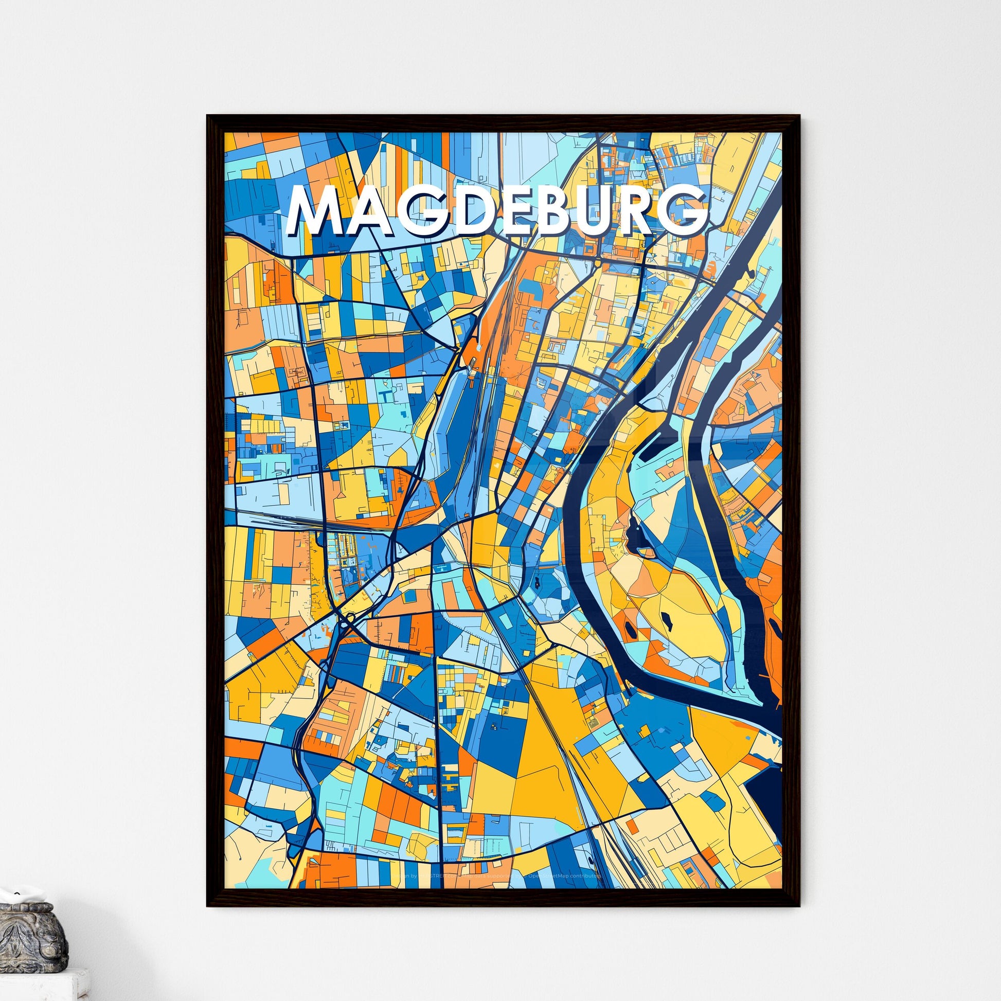 MAGDEBURG GERMANY Vibrant Colorful Art Map Poster Blue Orange