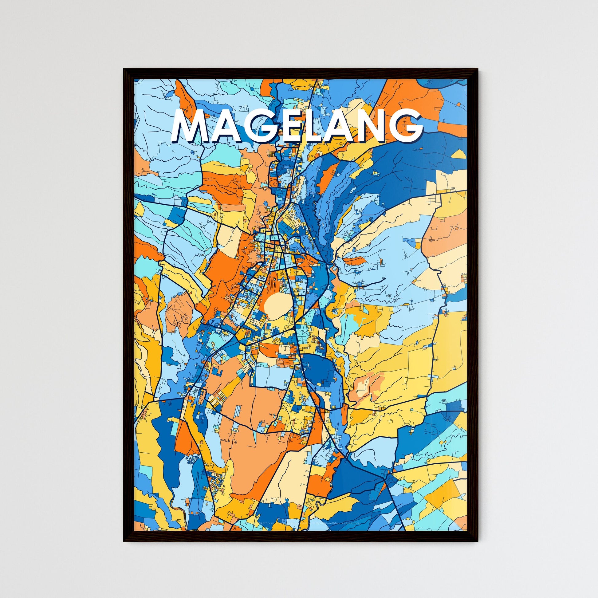 MAGELANG INDONESIA Vibrant Colorful Art Map Poster Blue Orange