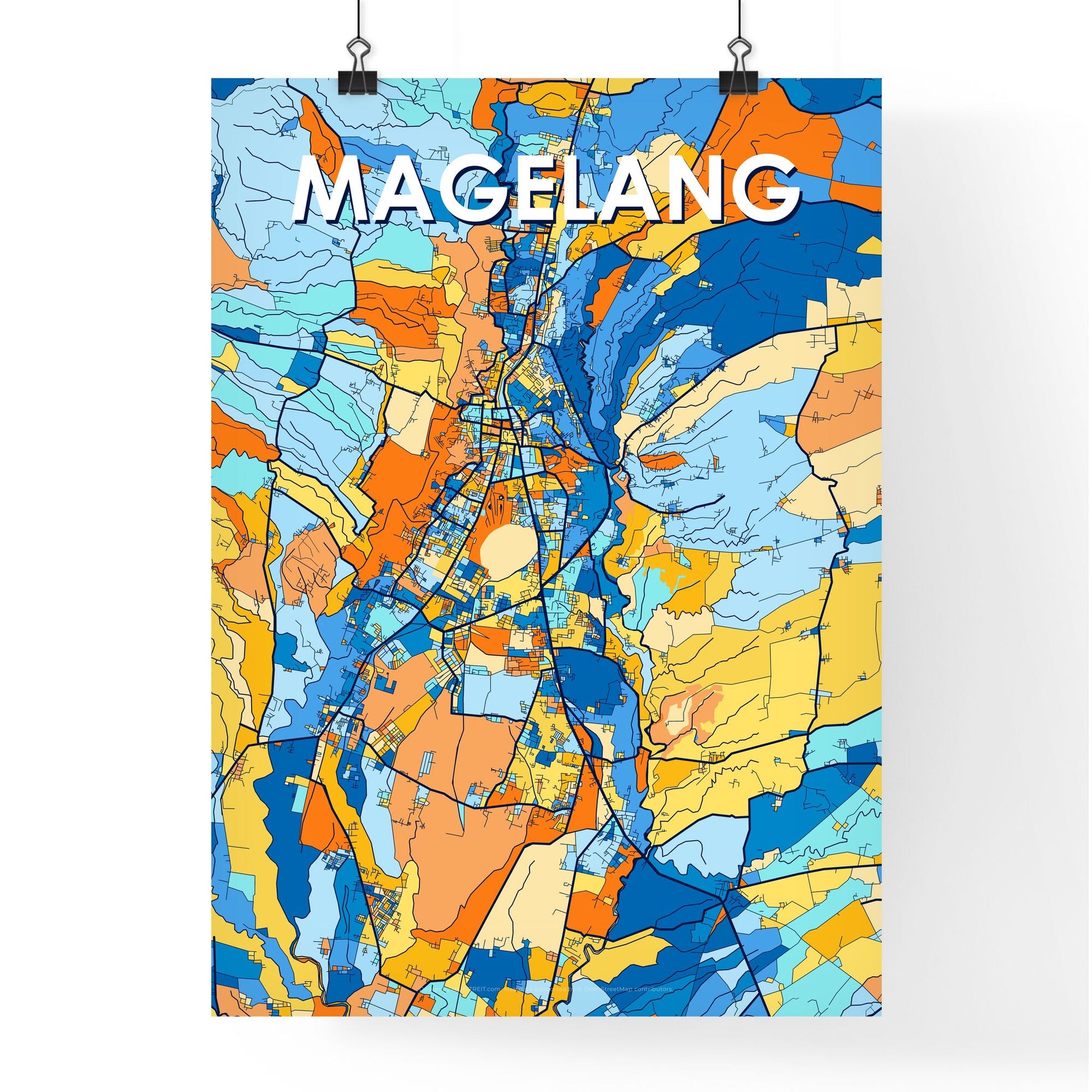 MAGELANG INDONESIA Vibrant Colorful Art Map Poster Blue Orange