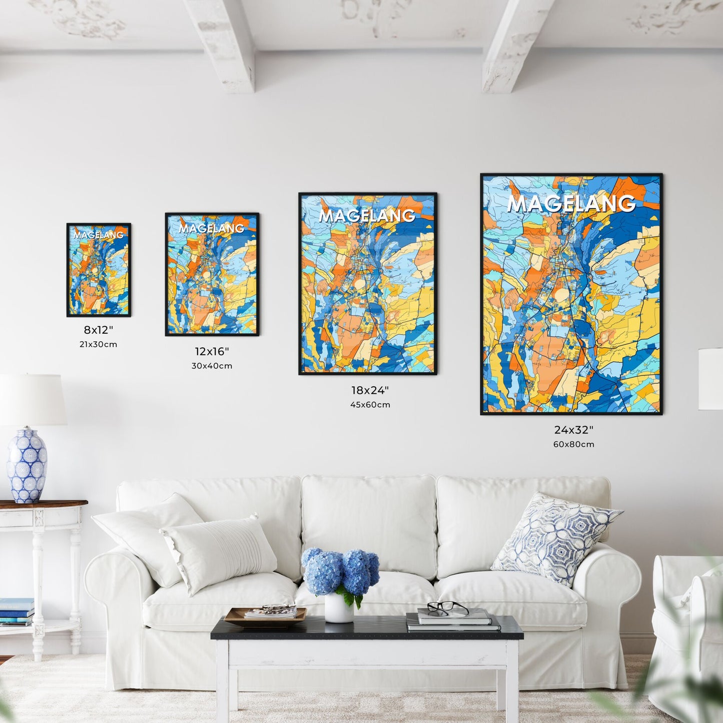 MAGELANG INDONESIA Vibrant Colorful Art Map Poster Blue Orange