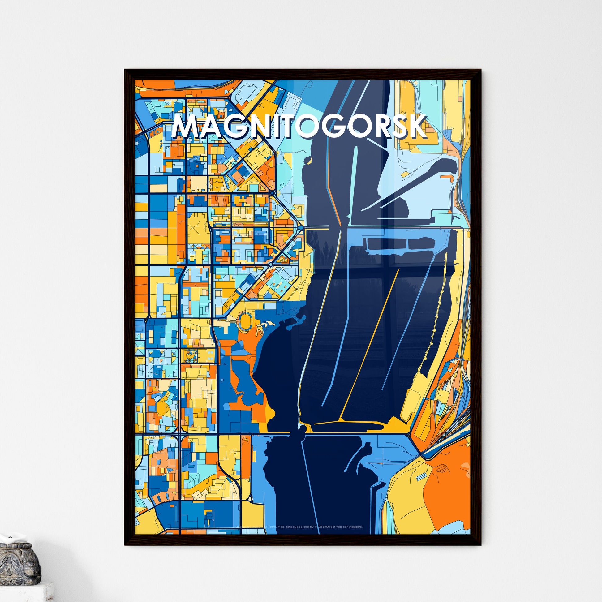 MAGNITOGORSK RUSSIA Vibrant Colorful Art Map Poster Blue Orange