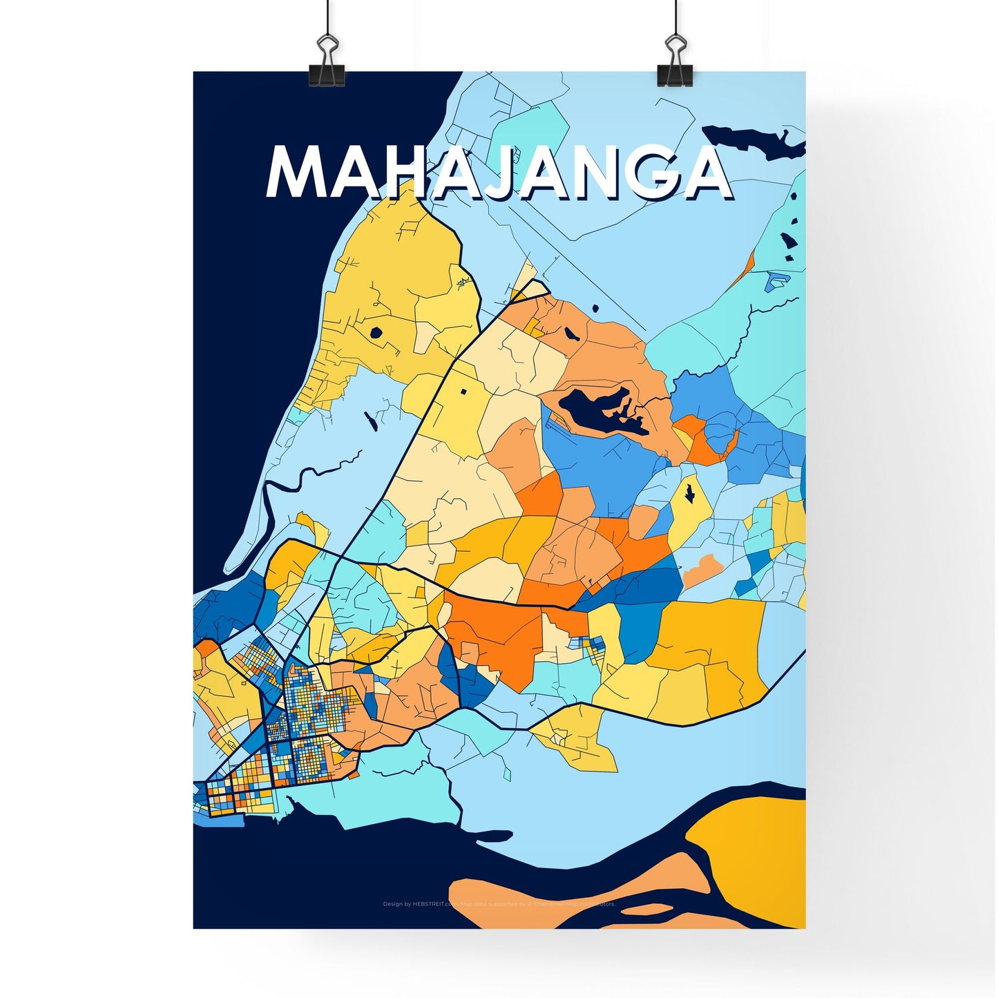 MAHAJANGA MADAGASCAR Vibrant Colorful Art Map Poster