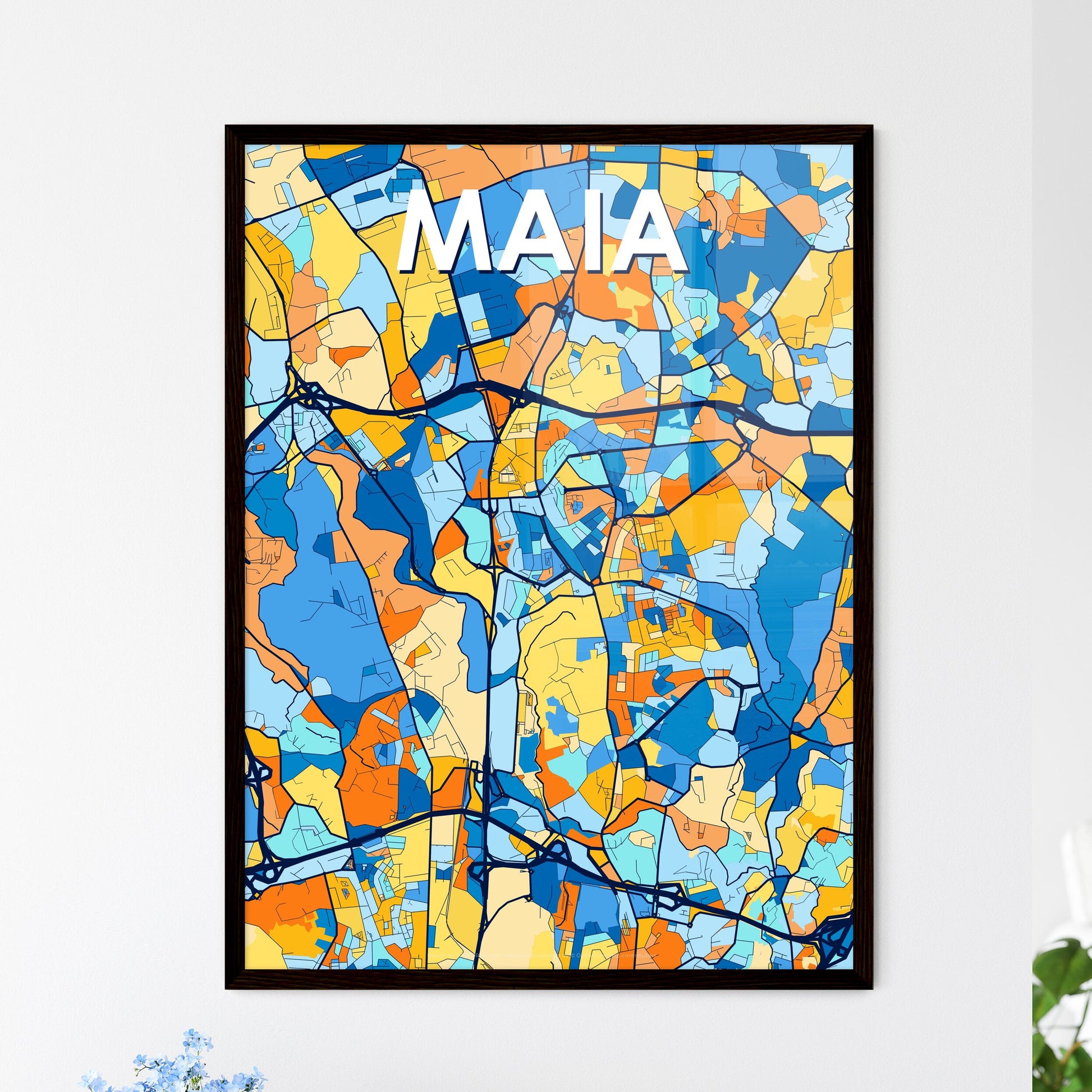 MAIA PORTUGAL Vibrant Colorful Art Map Poster Blue Orange