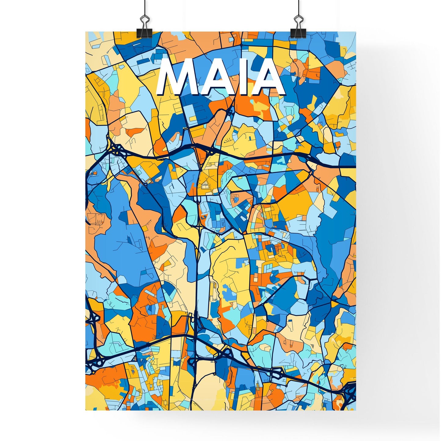 MAIA PORTUGAL Vibrant Colorful Art Map Poster Blue Orange