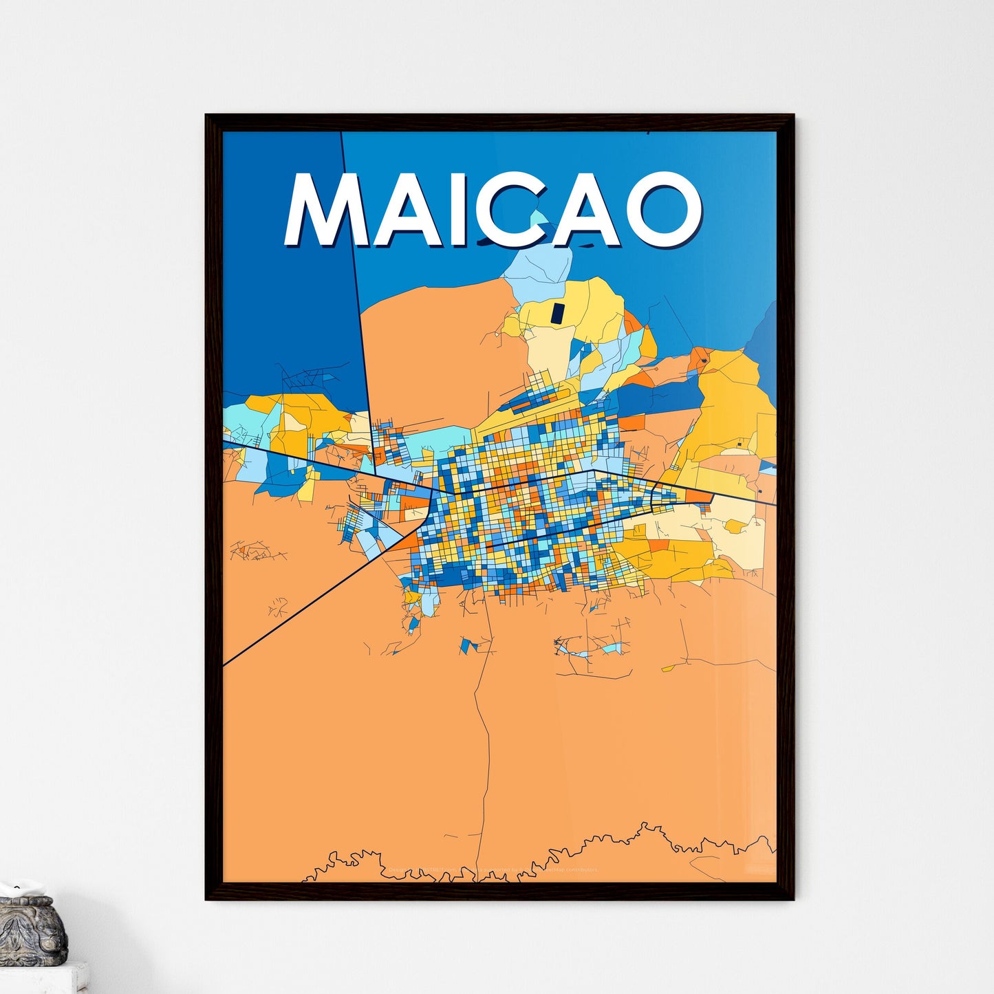 MAICAO COLOMBIA Vibrant Colorful Art Map Poster Blue Orange