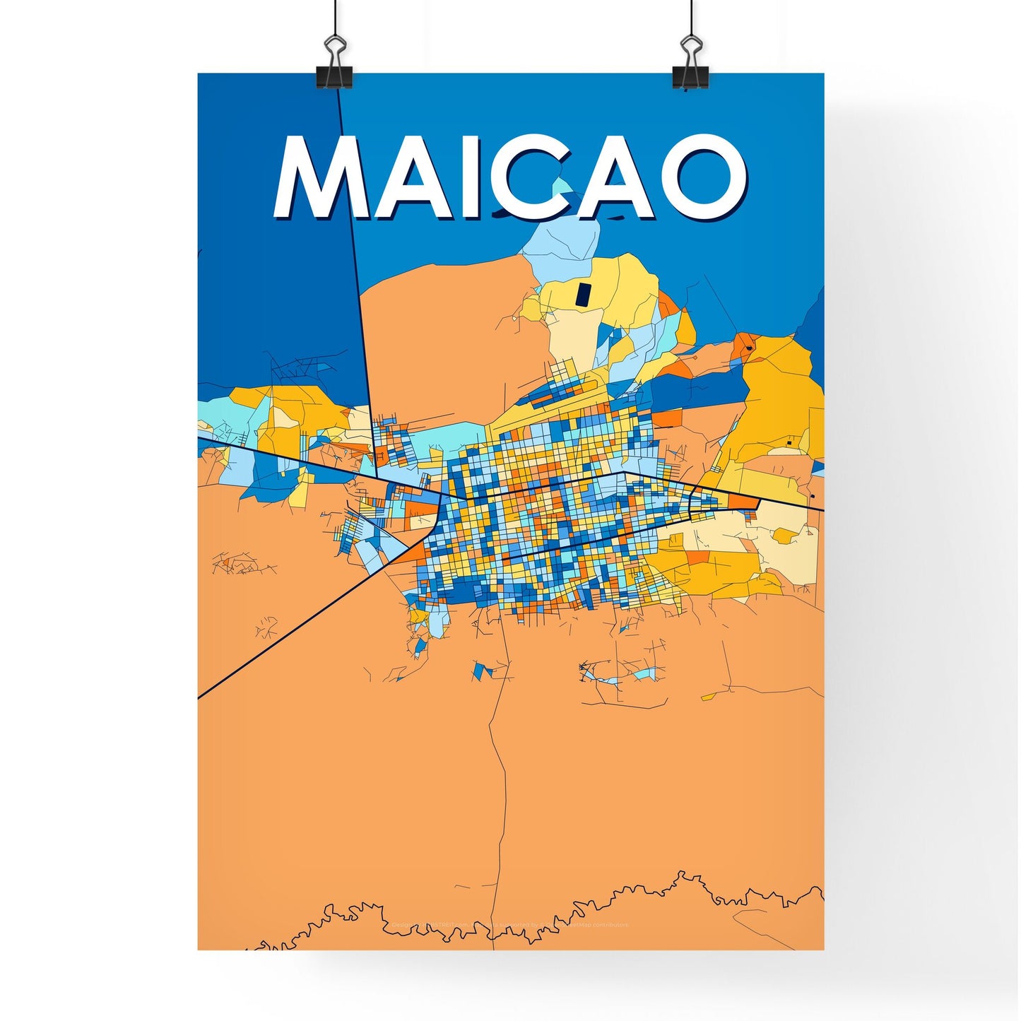 MAICAO COLOMBIA Vibrant Colorful Art Map Poster Blue Orange