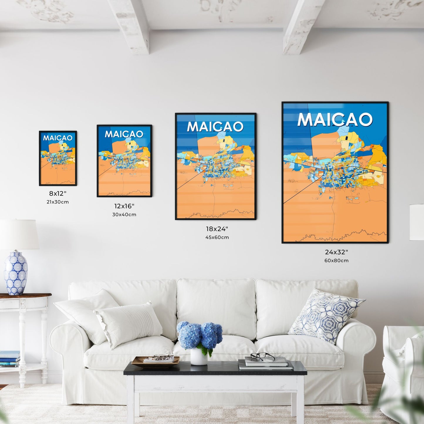 MAICAO COLOMBIA Vibrant Colorful Art Map Poster Blue Orange