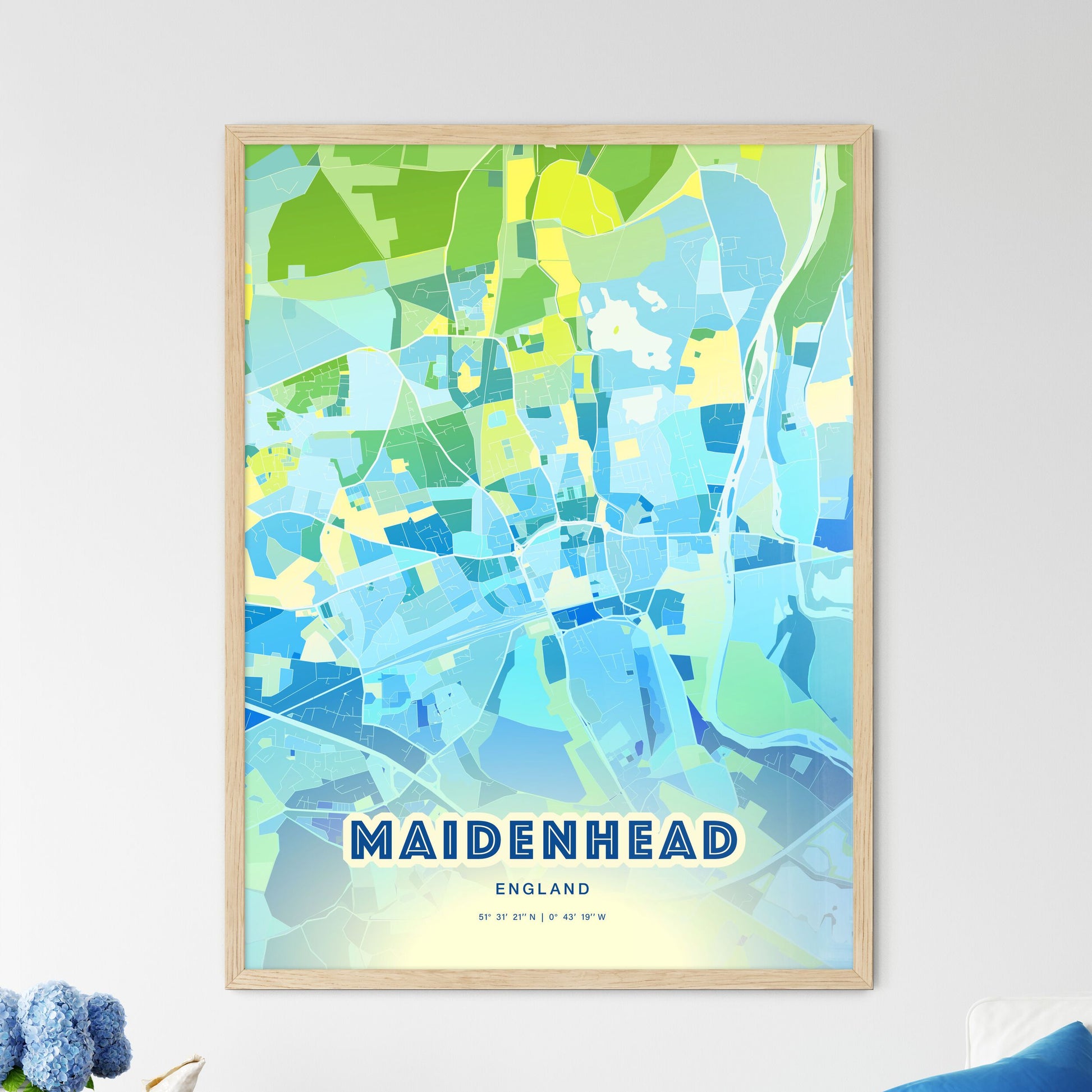Colorful Maidenhead England Fine Art Map Cool Blue