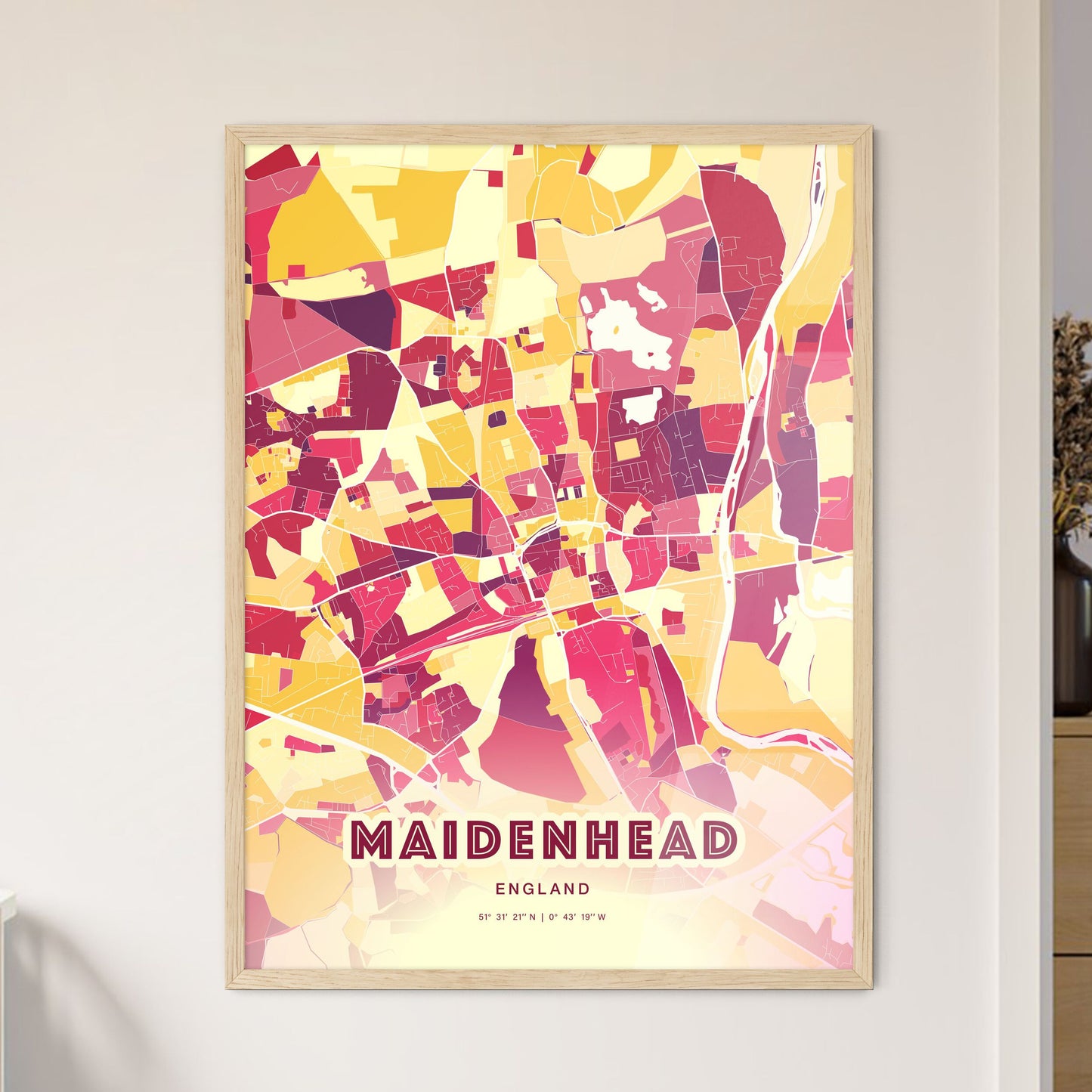 Colorful Maidenhead England Fine Art Map Hot Red