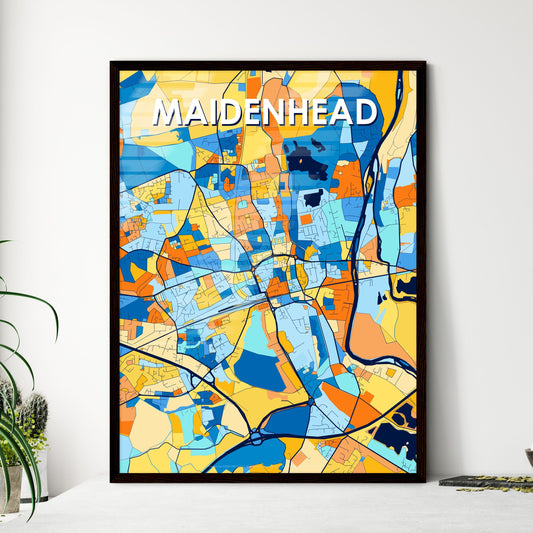 MAIDENHEAD ENGLAND Vibrant Colorful Art Map Poster Blue Orange