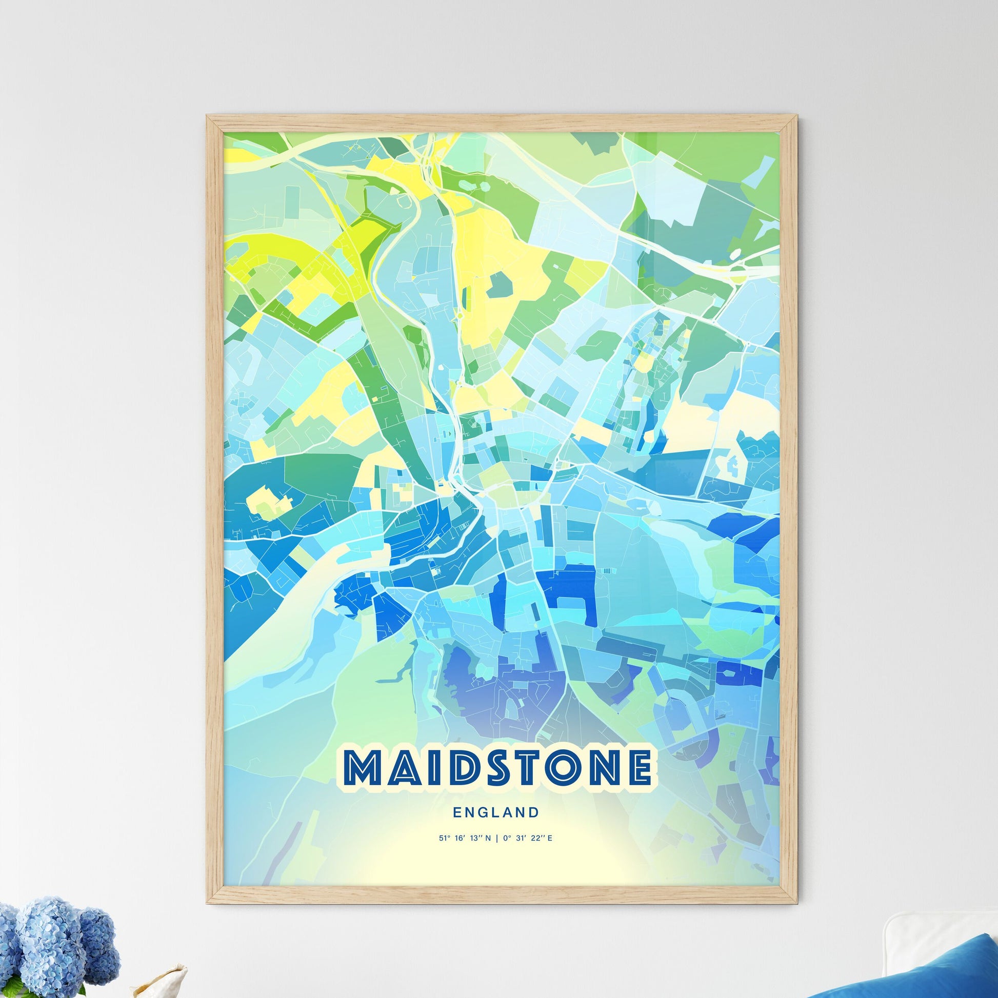 Colorful Maidstone England Fine Art Map Cool Blue