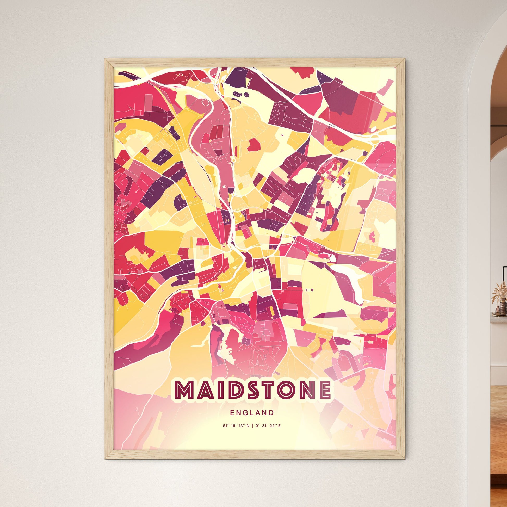 Colorful Maidstone England Fine Art Map Hot Red