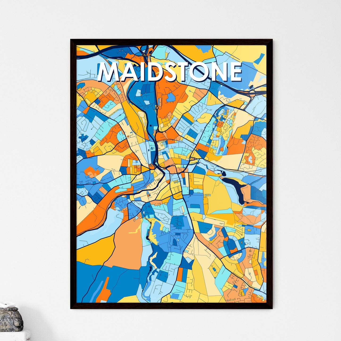 MAIDSTONE ENGLAND Vibrant Colorful Art Map Poster Blue Orange