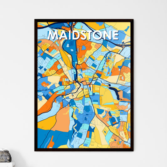 MAIDSTONE ENGLAND Vibrant Colorful Art Map Poster Blue Orange