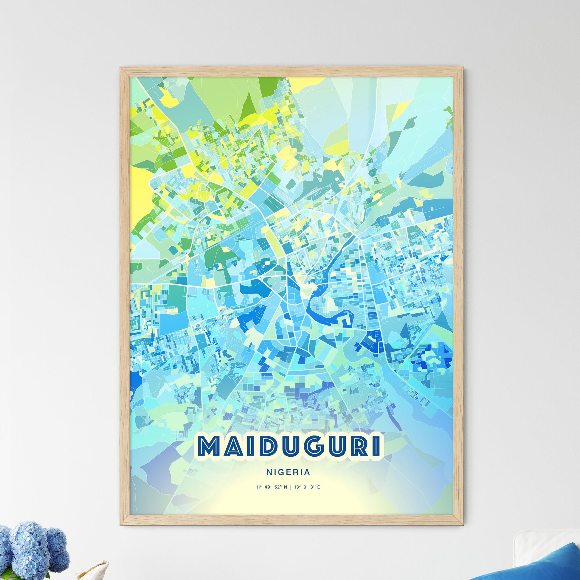 Colorful Maiduguri Nigeria Fine Art Map Cool Blue
