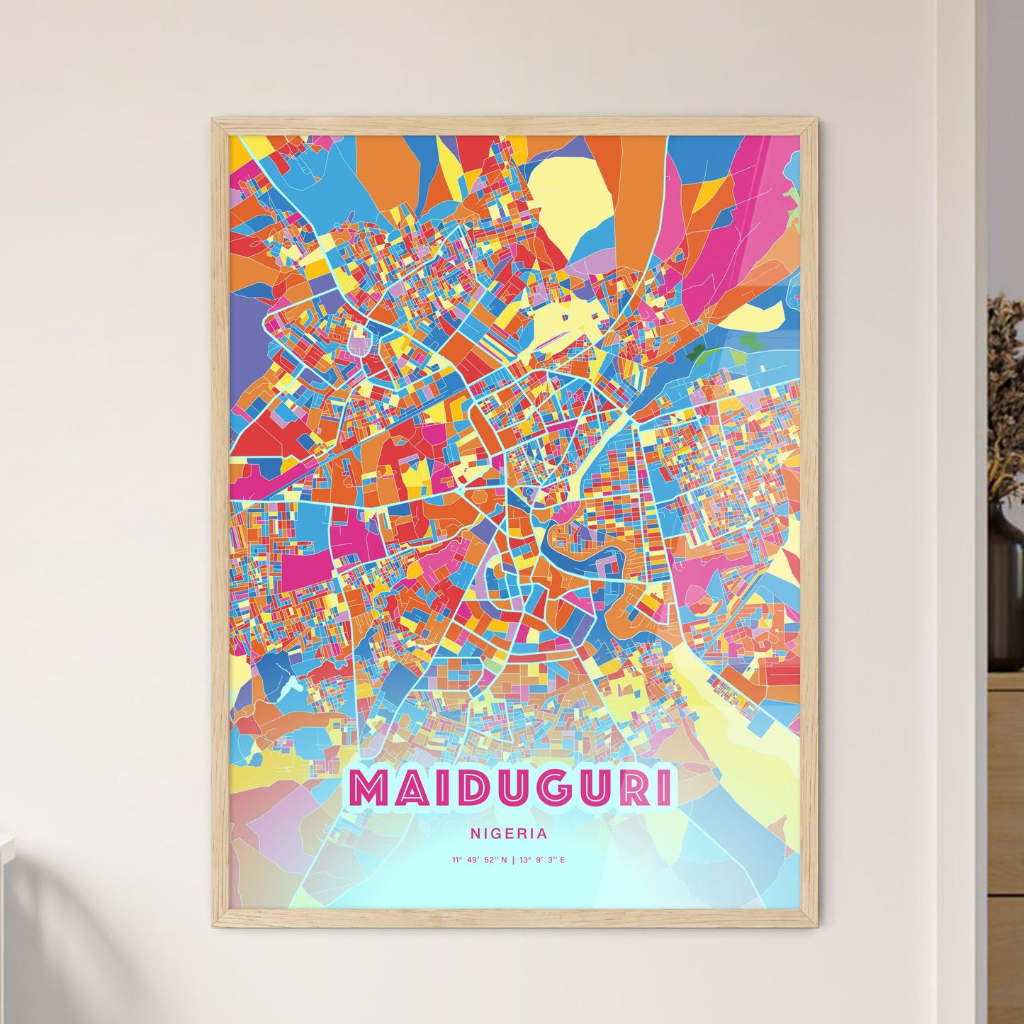 Colorful Maiduguri Nigeria Fine Art Map Crazy Colors