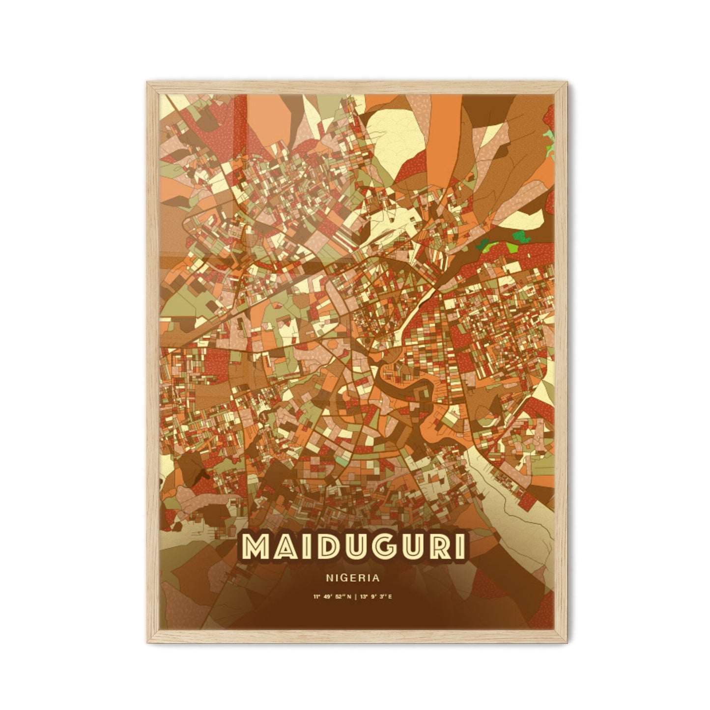 Colorful Maiduguri Nigeria Fine Art Map Farmhouse