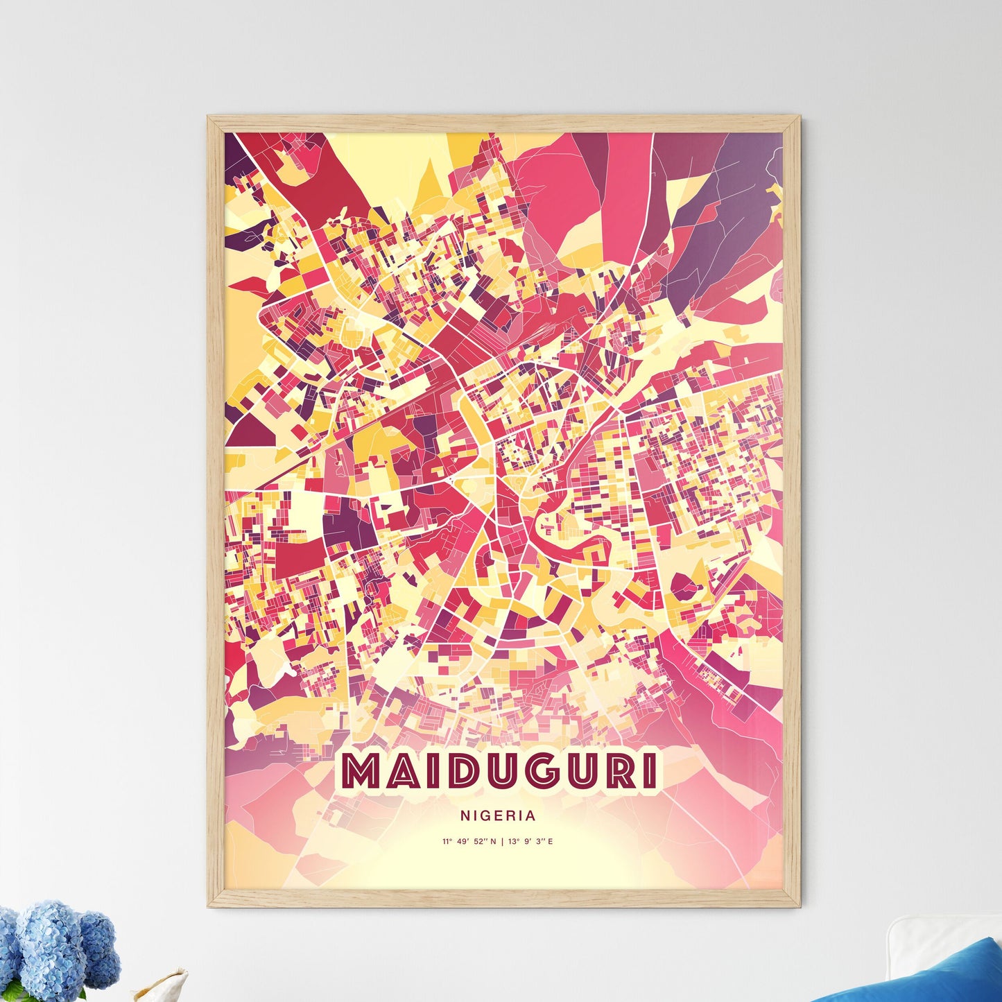 Colorful Maiduguri Nigeria Fine Art Map Hot Red