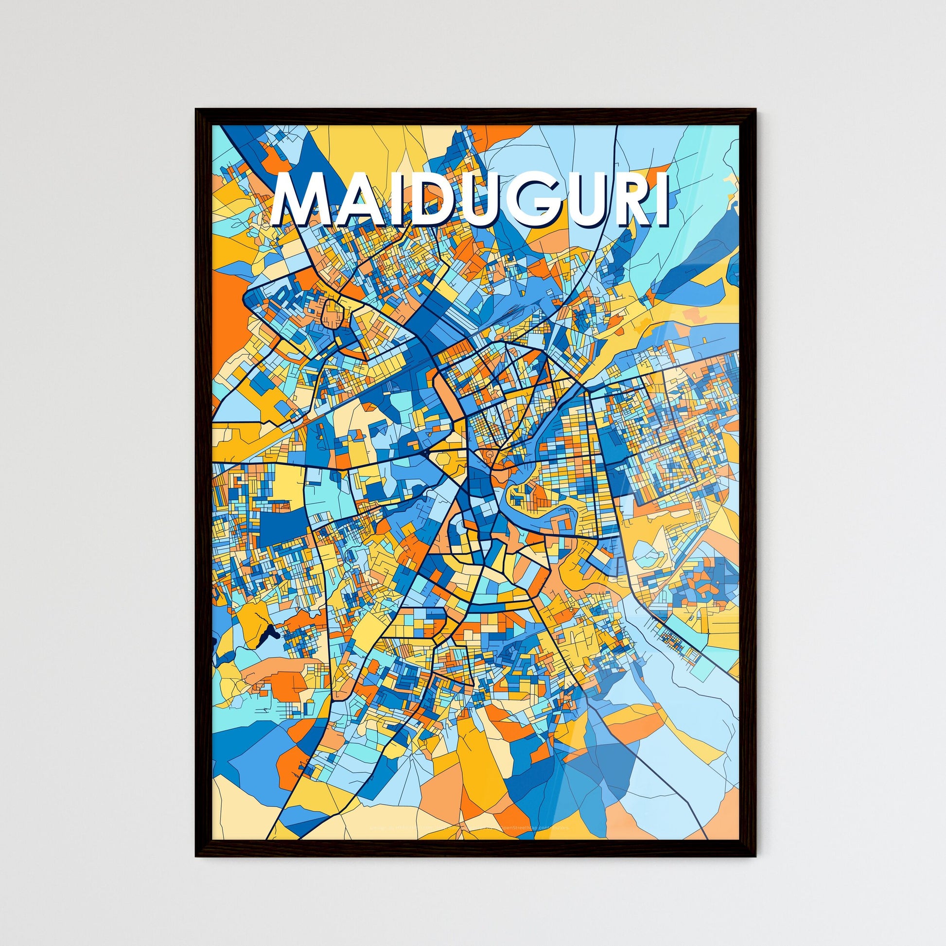 MAIDUGURI NIGERIA Vibrant Colorful Art Map Poster Blue Orange