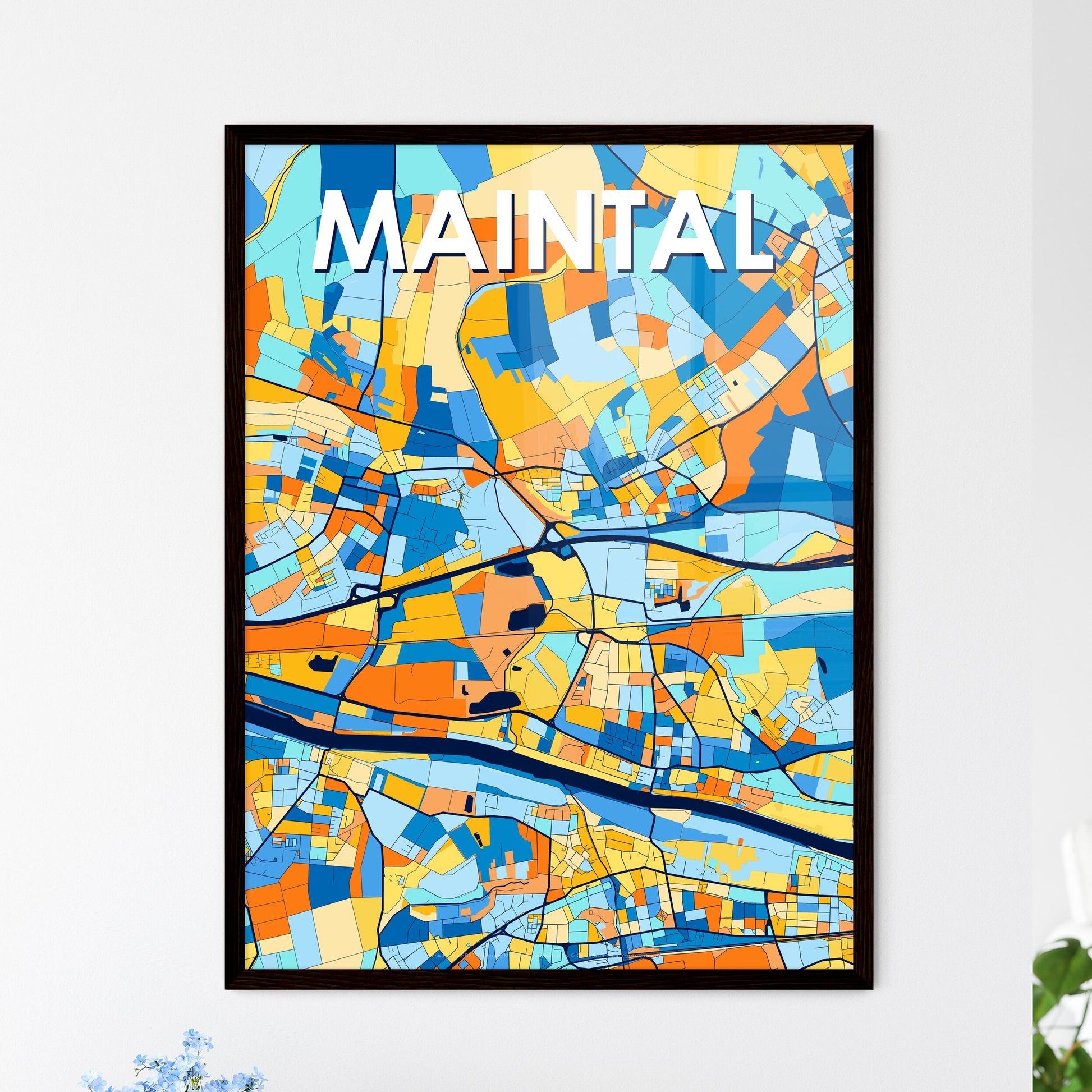 MAINTAL GERMANY Vibrant Colorful Art Map Poster Blue Orange