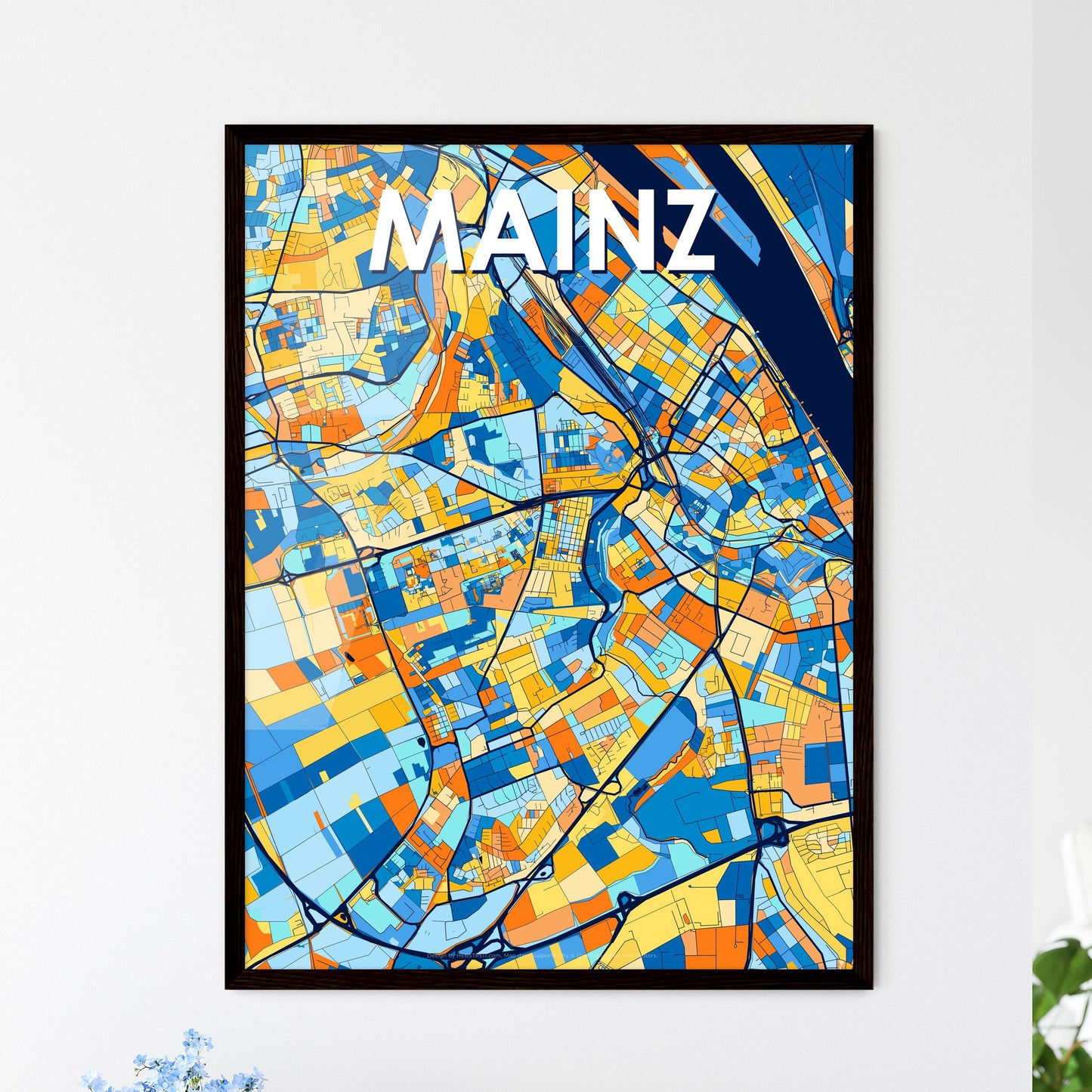 MAINZ GERMANY Vibrant Colorful Art Map Poster Blue Orange