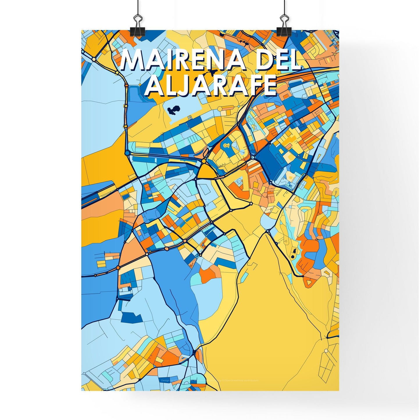 MAIRENA DEL ALJARAFE SPAIN Vibrant Colorful Art Map Poster Blue Orange