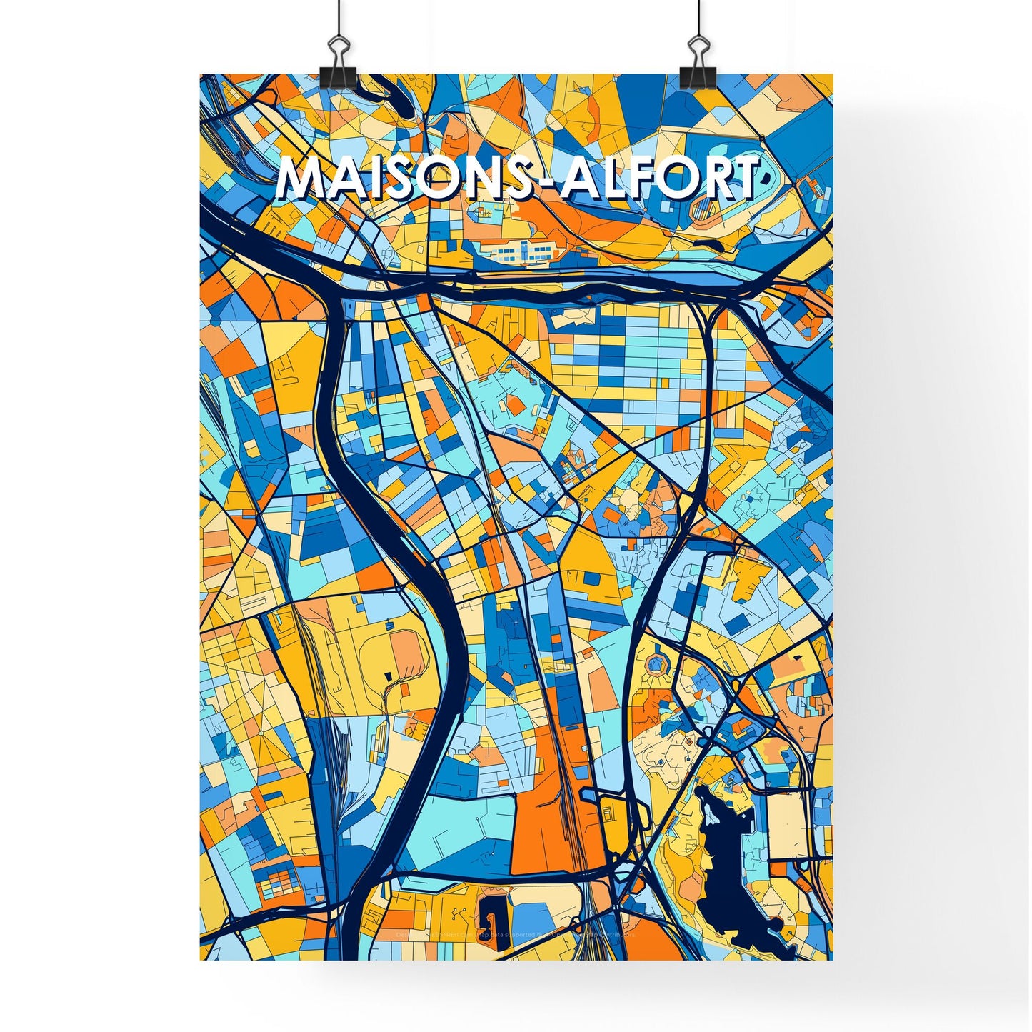 MAISONS-ALFORT FRANCE Vibrant Colorful Art Map Poster Blue Orange