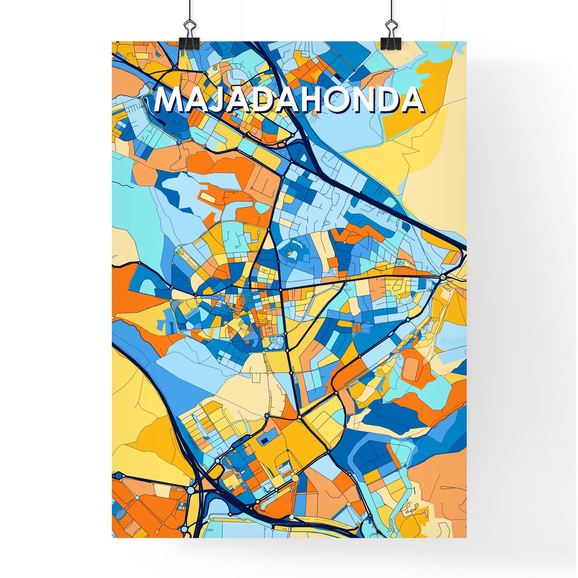 MAJADAHONDA SPAIN Vibrant Colorful Art Map Poster Blue Orange