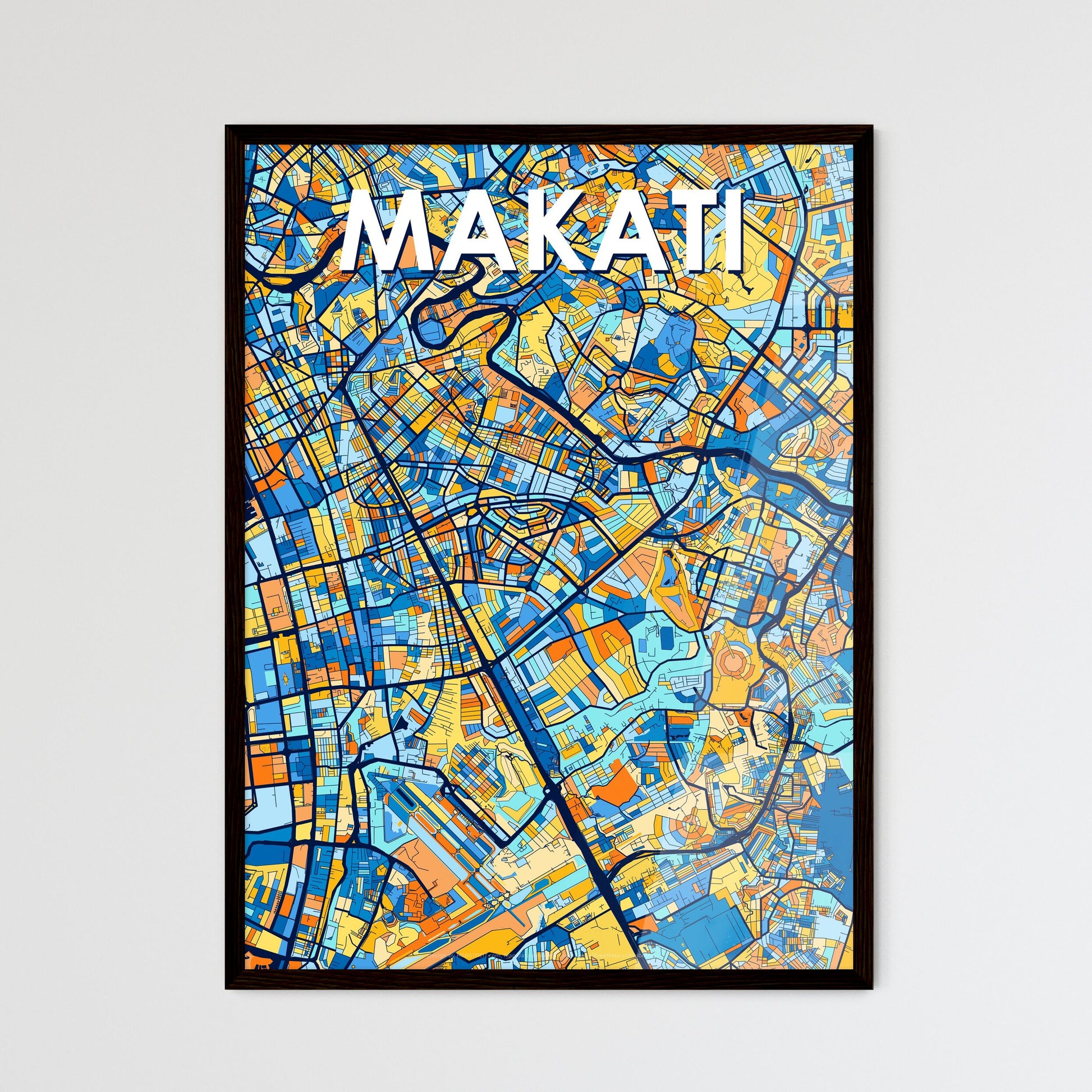 MAKATI PHILIPPINES Vibrant Colorful Art Map Poster Blue Orange