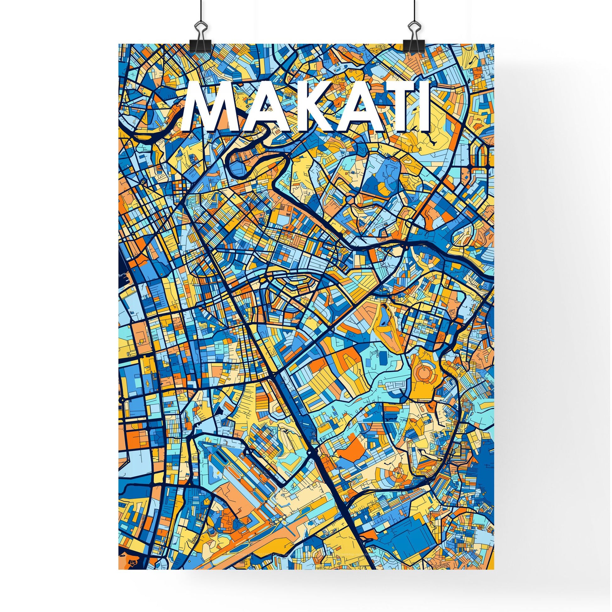 MAKATI PHILIPPINES Vibrant Colorful Art Map Poster Blue Orange