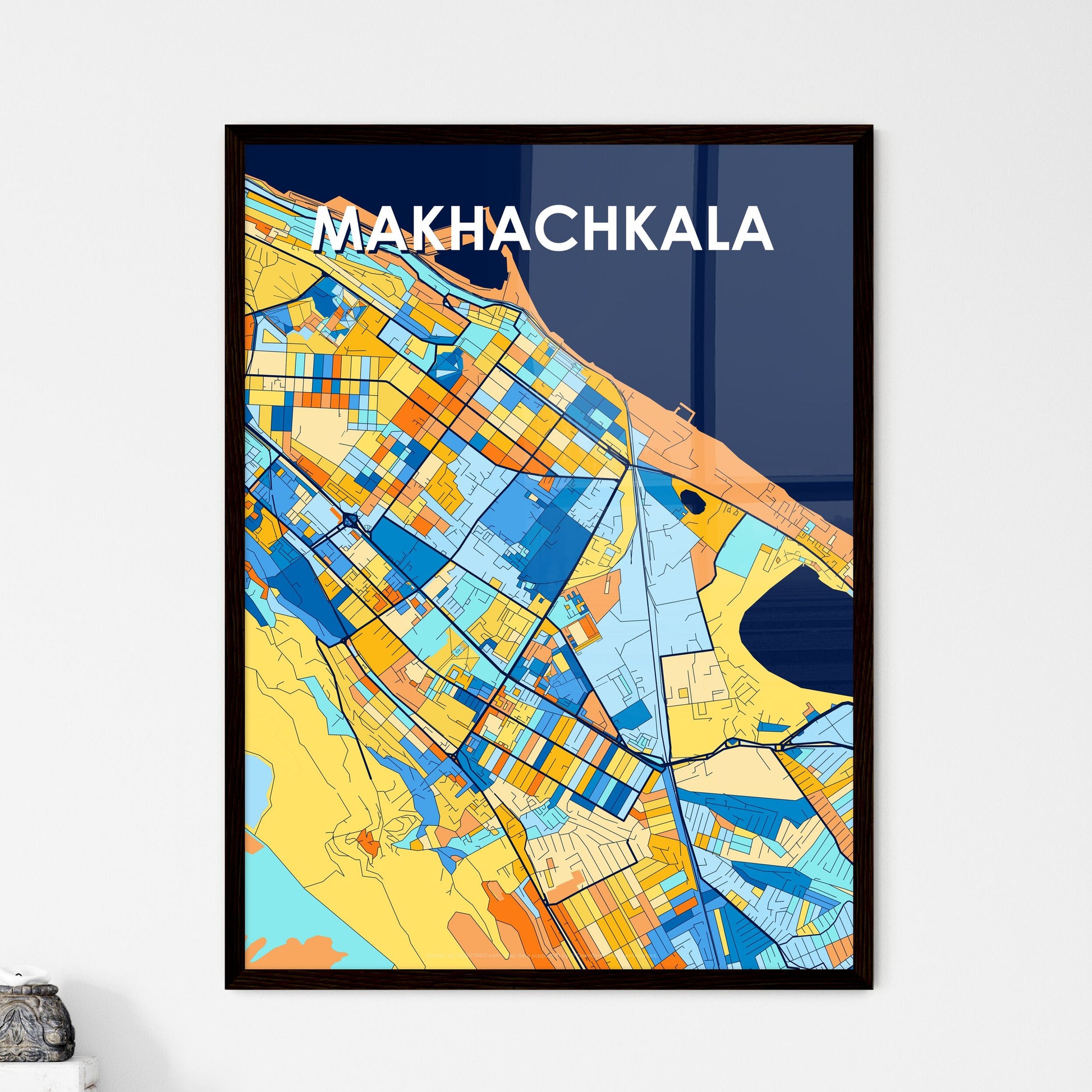 MAKHACHKALA RUSSIA Vibrant Colorful Art Map Poster Blue Orange